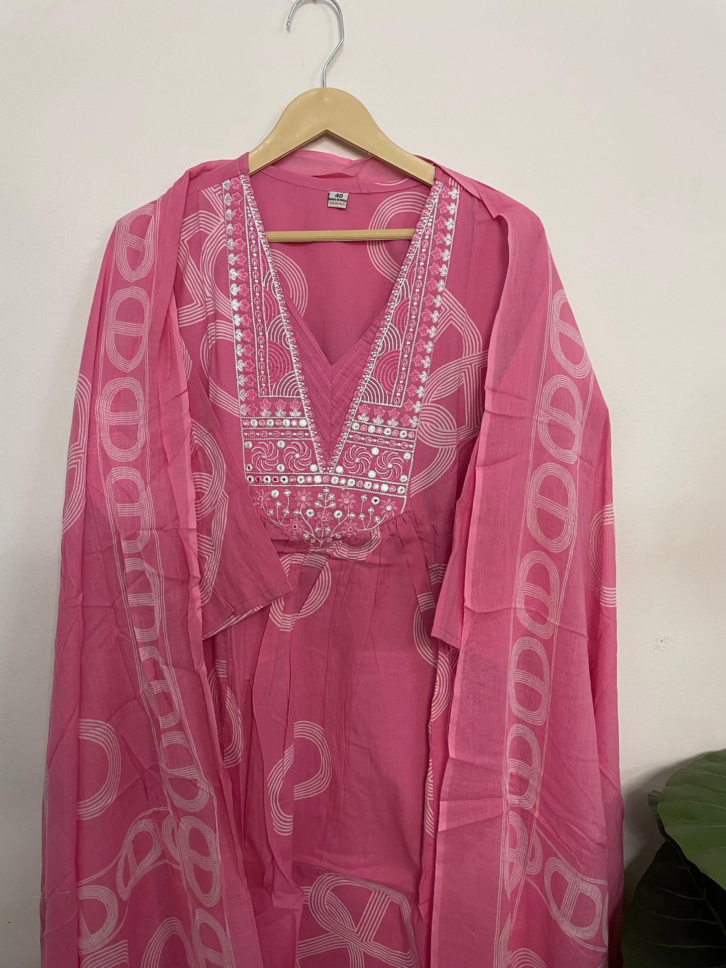 T075-Premium Pure cotton A-line kurti with pant and dupatta