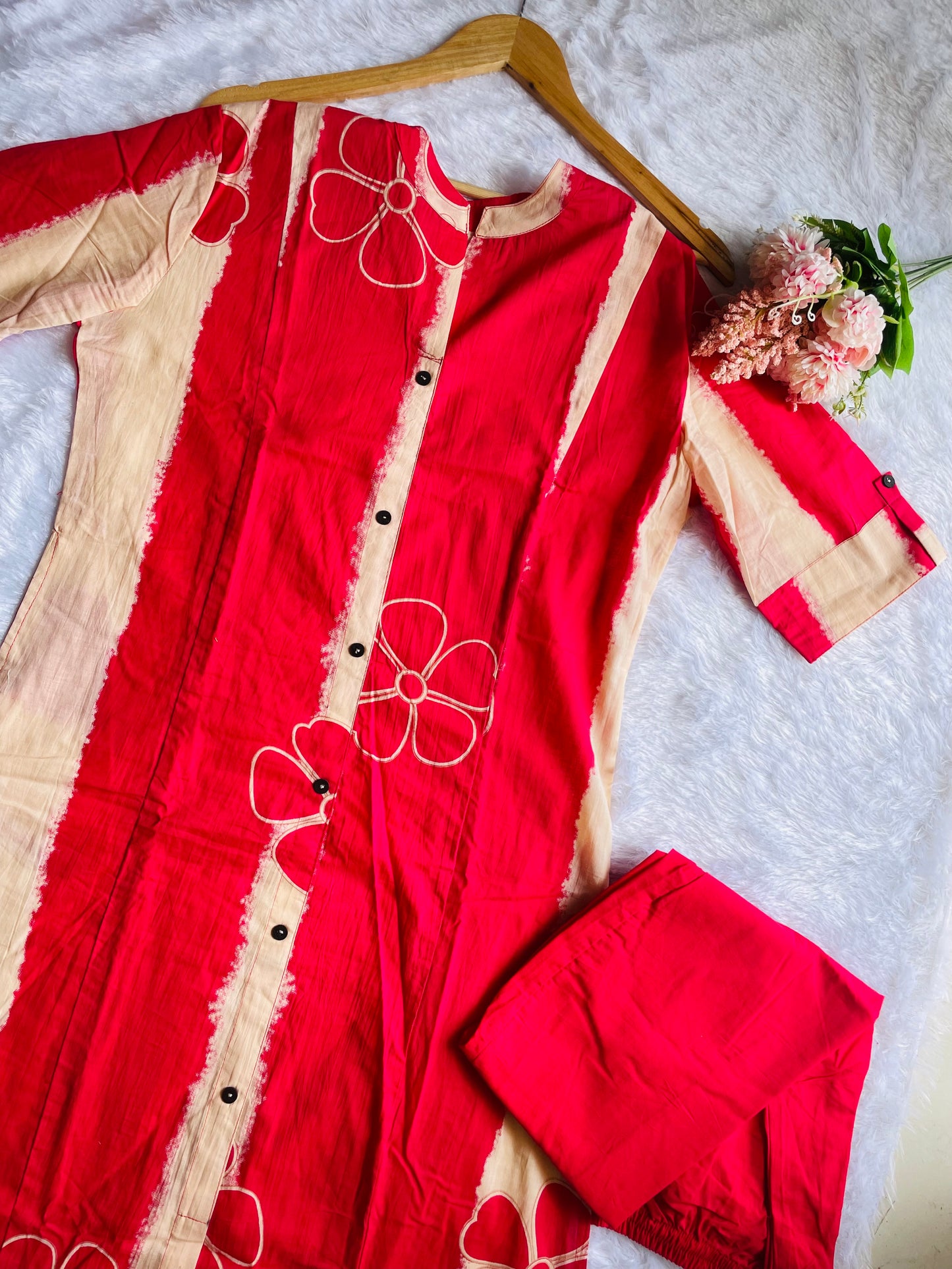 T030-FUSCHIA TIE DYE COTTON KURTA SET