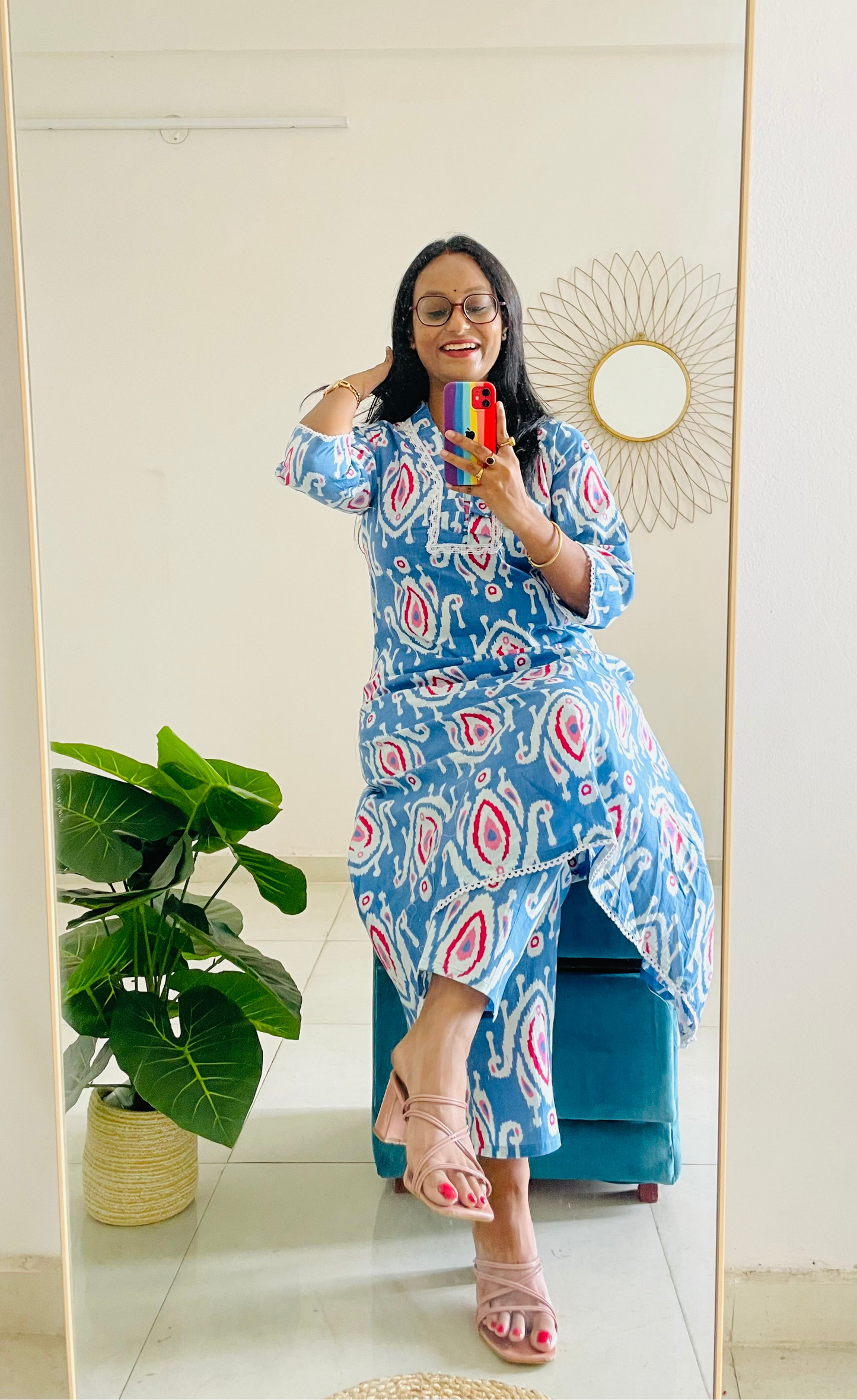 T031-BLUE DELFT DREAM PREMIUM COTTON A LINE KURTA SET