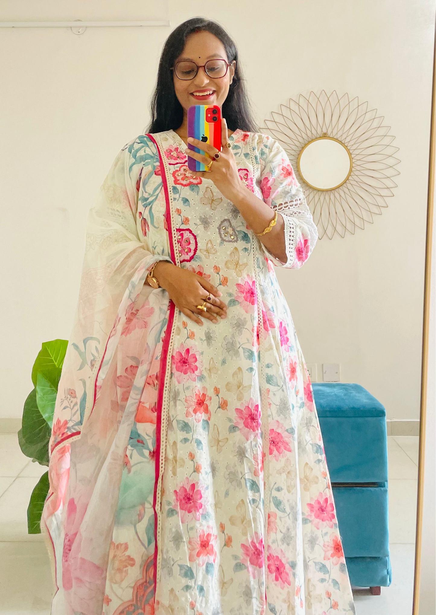 T025-Premium Pure kora cotton Anarkali kurti with palazzo and dupatta