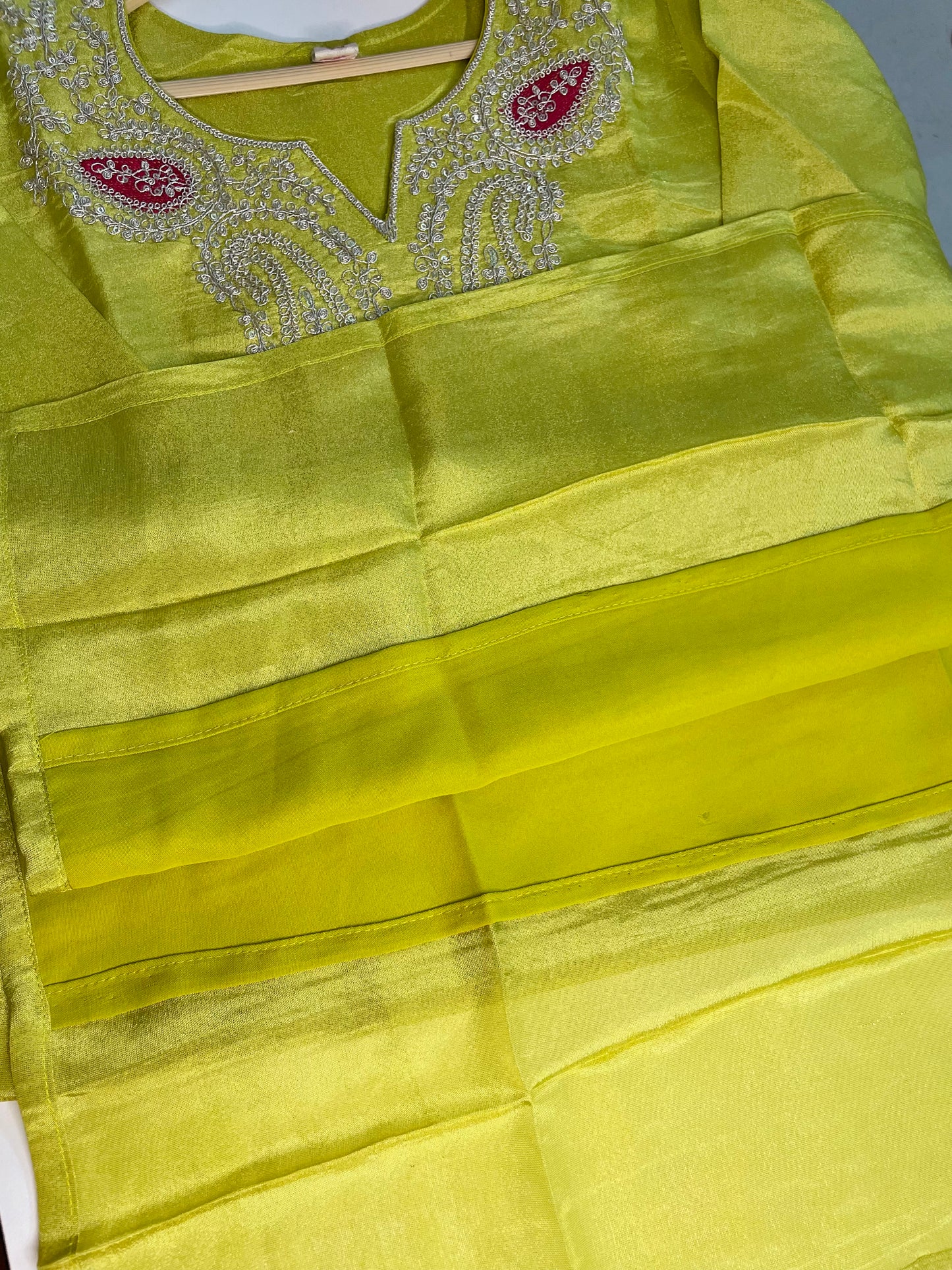 T057-Premium Pure Tissue Shimmer kurti with pant and dupatta