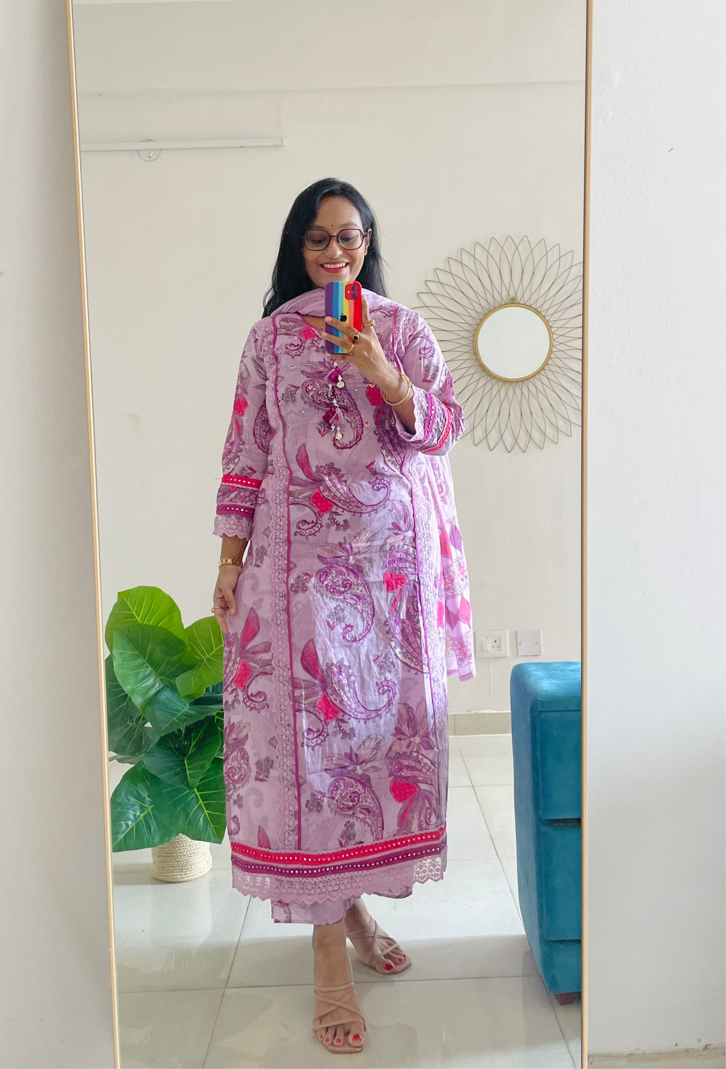 T026-Premium Pure cotton Pakistani style kurti with palazzo and dupatta