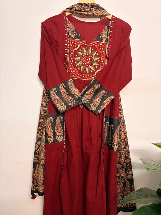 T104- Premium Pure Cotton A-line kurti with pant and dupatta