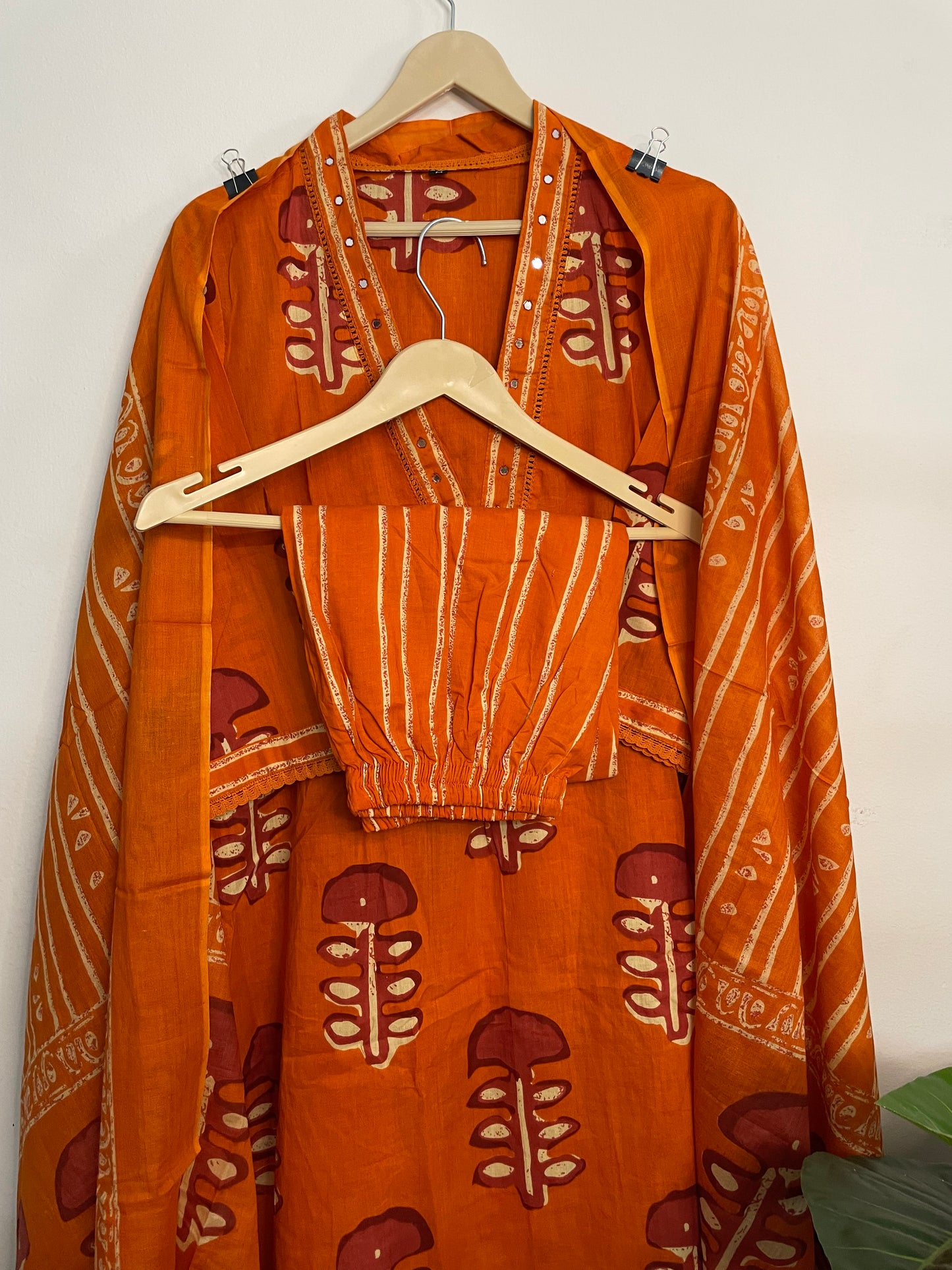 T094- Premium Pure Cotton A-line kurti with pant and dupatta