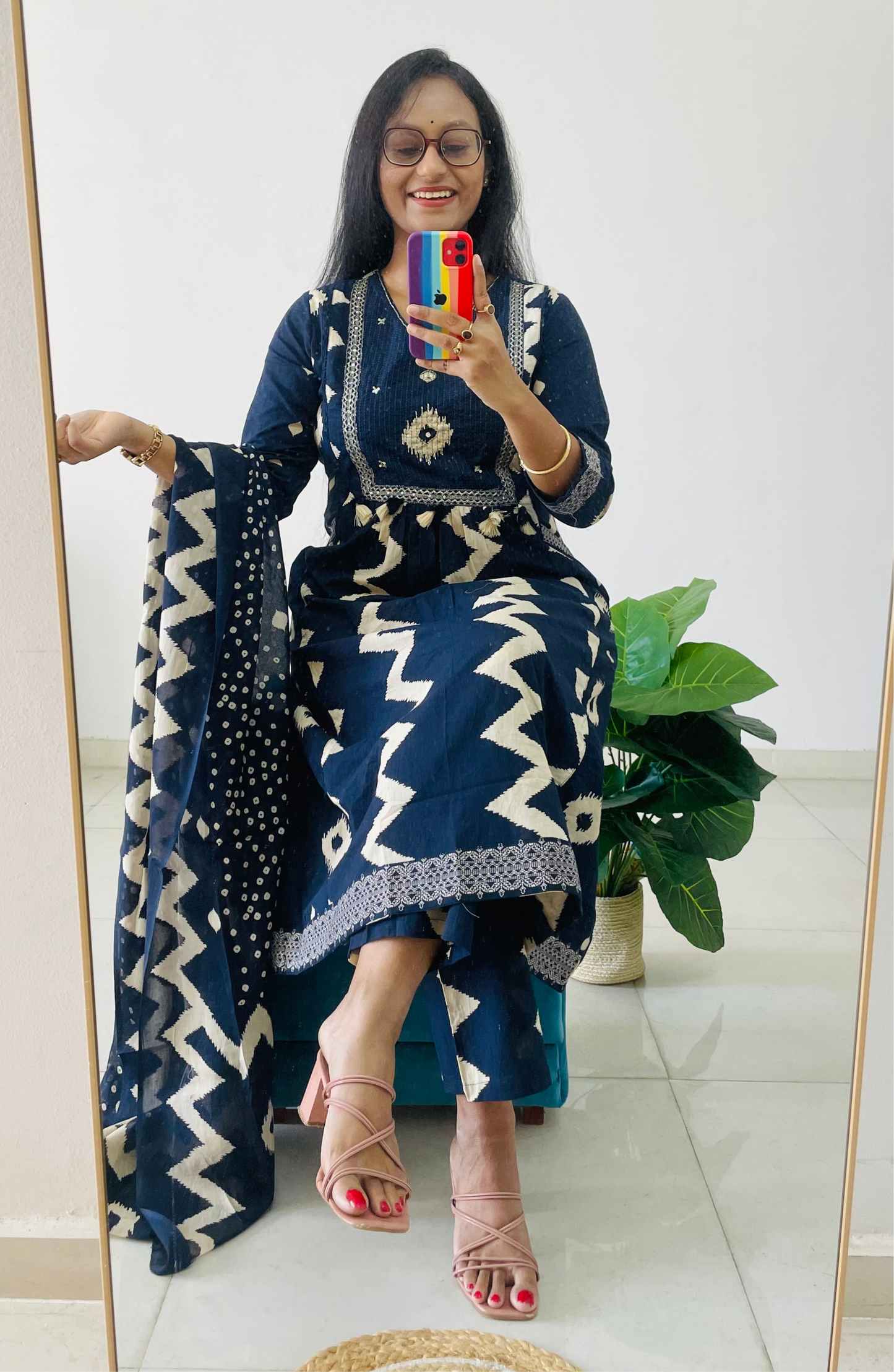 T014-Premium Pure cotton A-line kurti with pant and dupatta