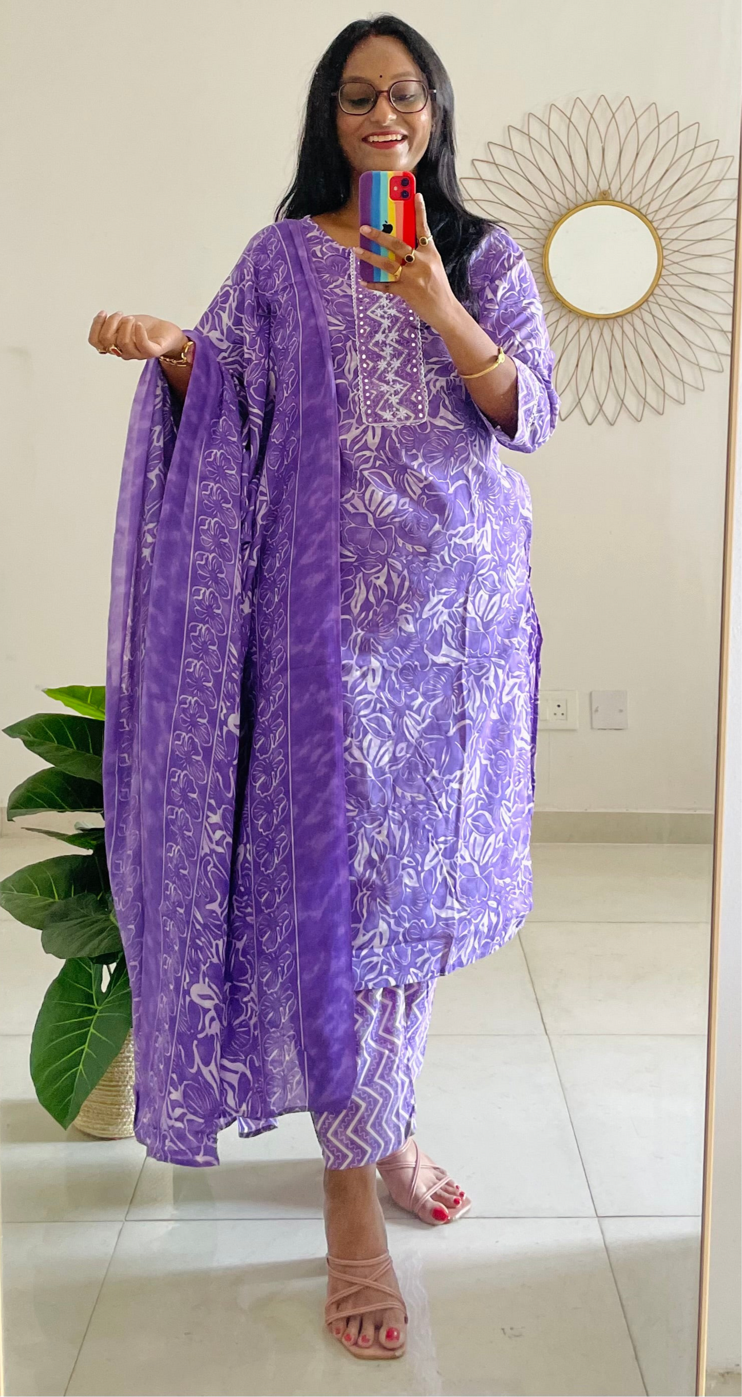 T033-LAVANDER LILIES BLOOM PURE COTTON SUIT