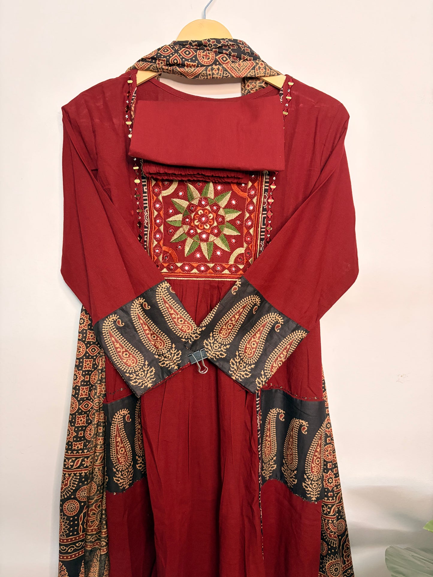 T104- Premium Pure Cotton A-line kurti with pant and dupatta