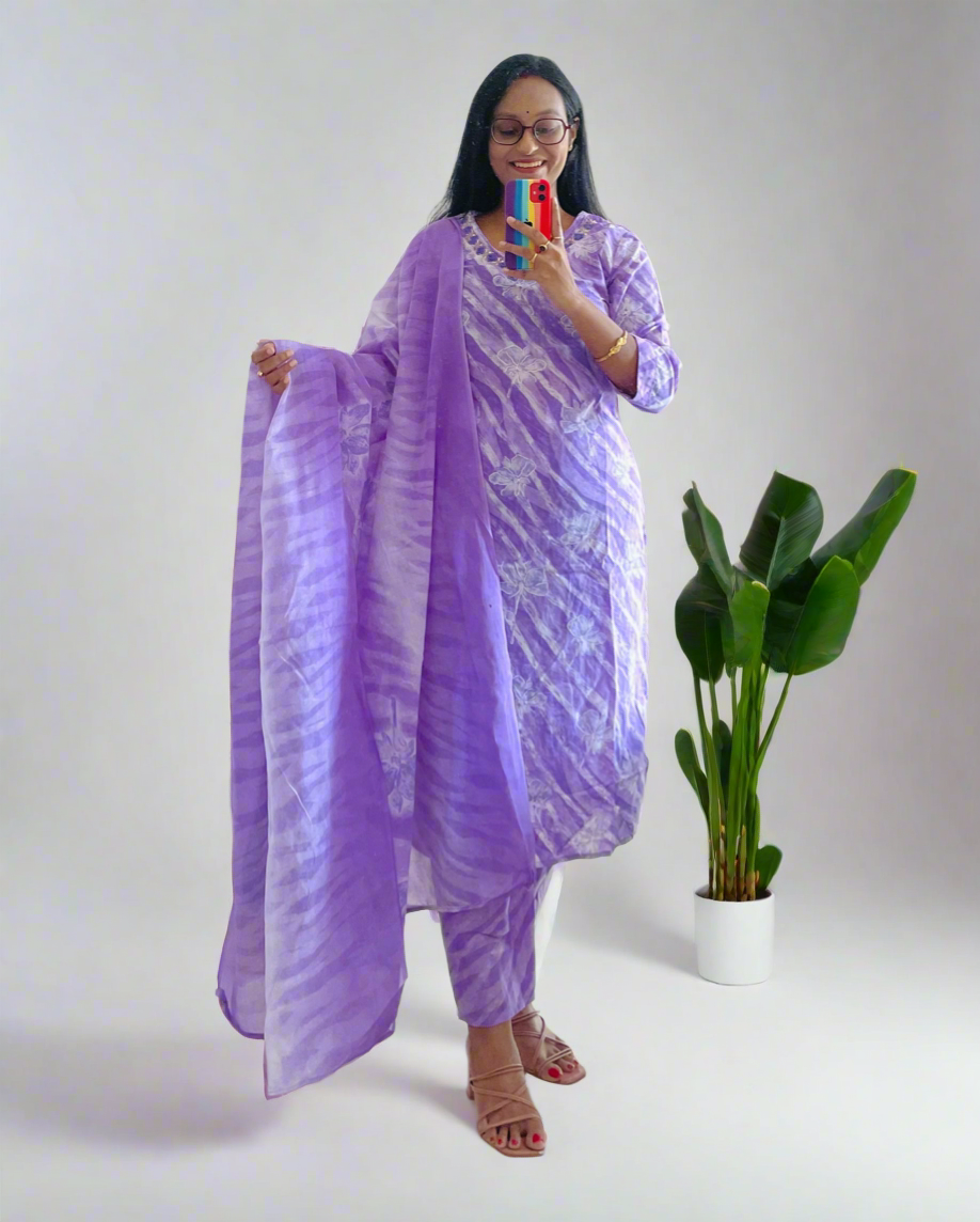 T019-Premium Pure cotton kurti with pant and dupatta
