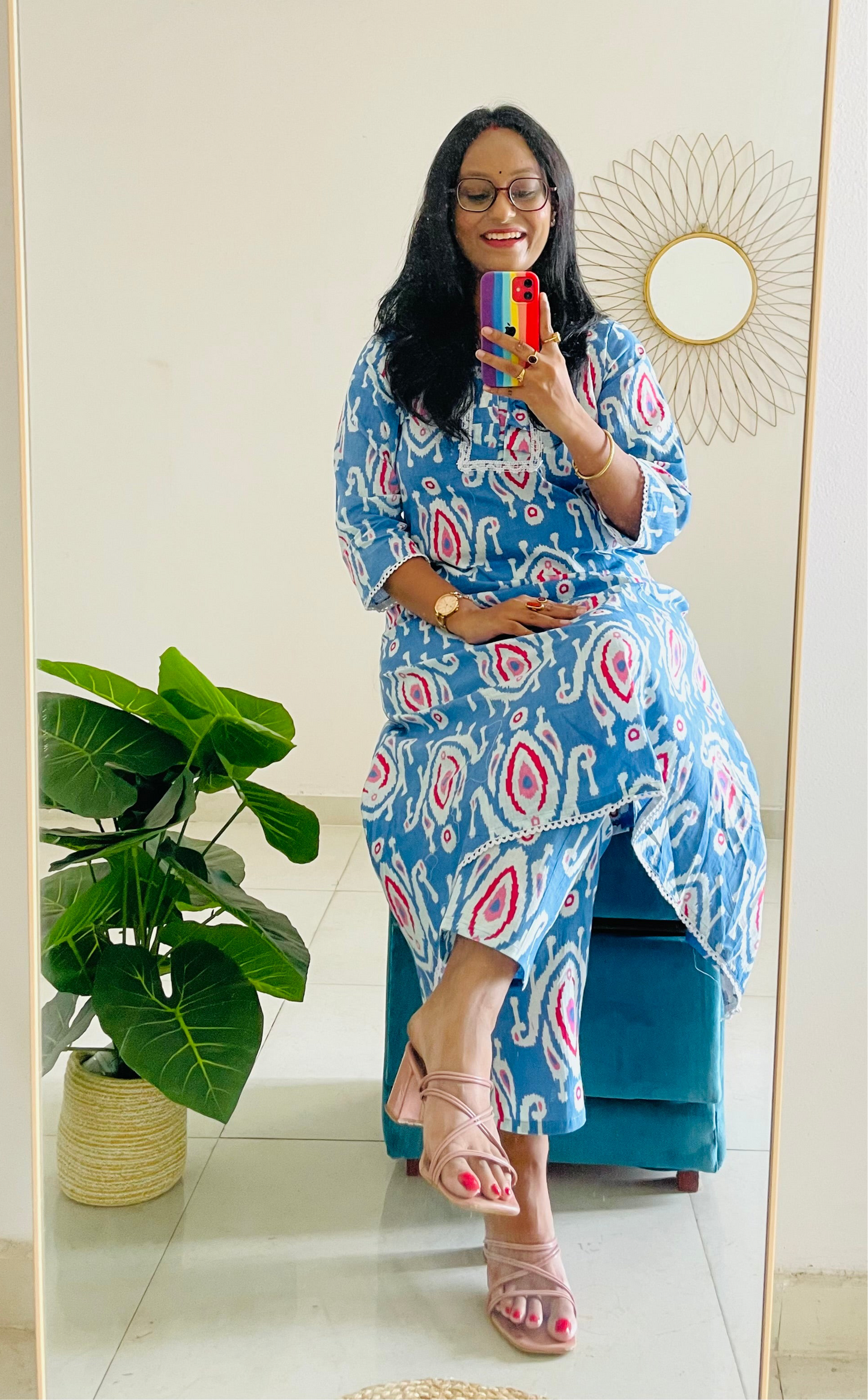 T031-BLUE DELFT DREAM PREMIUM COTTON A LINE KURTA SET