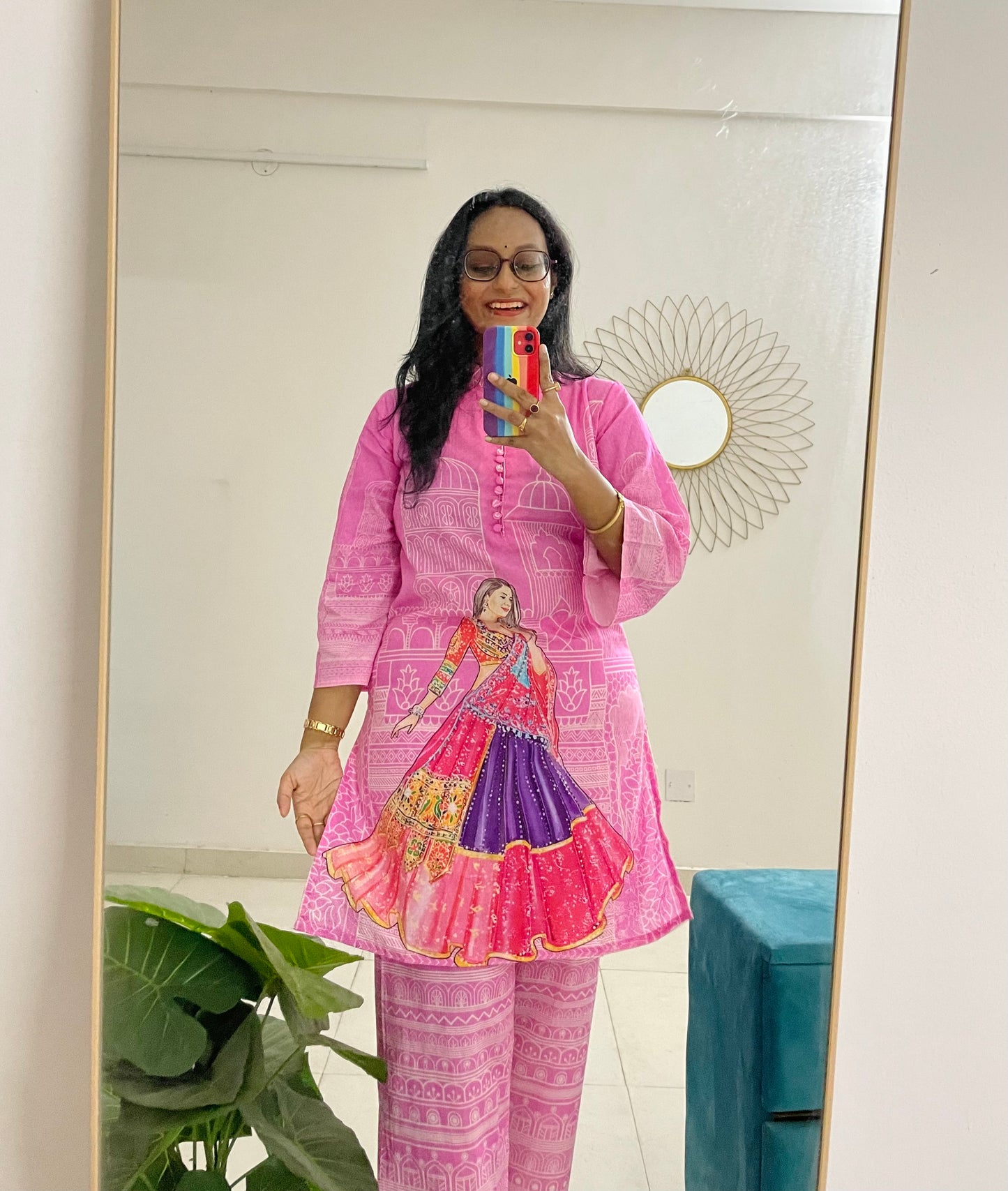 T039-PINK IMPRESSION PAINTED PREMIUM COTTON CO-ORD
