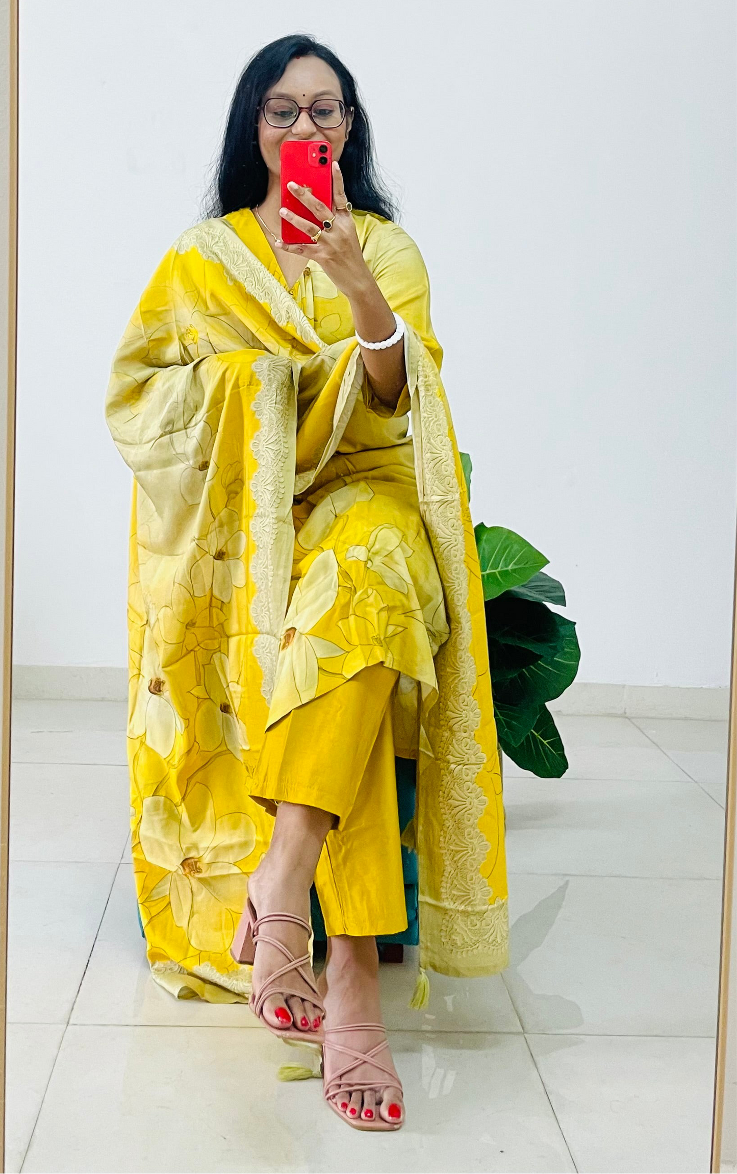 T003- Pure Muslin silk kurti with pant and dupatta