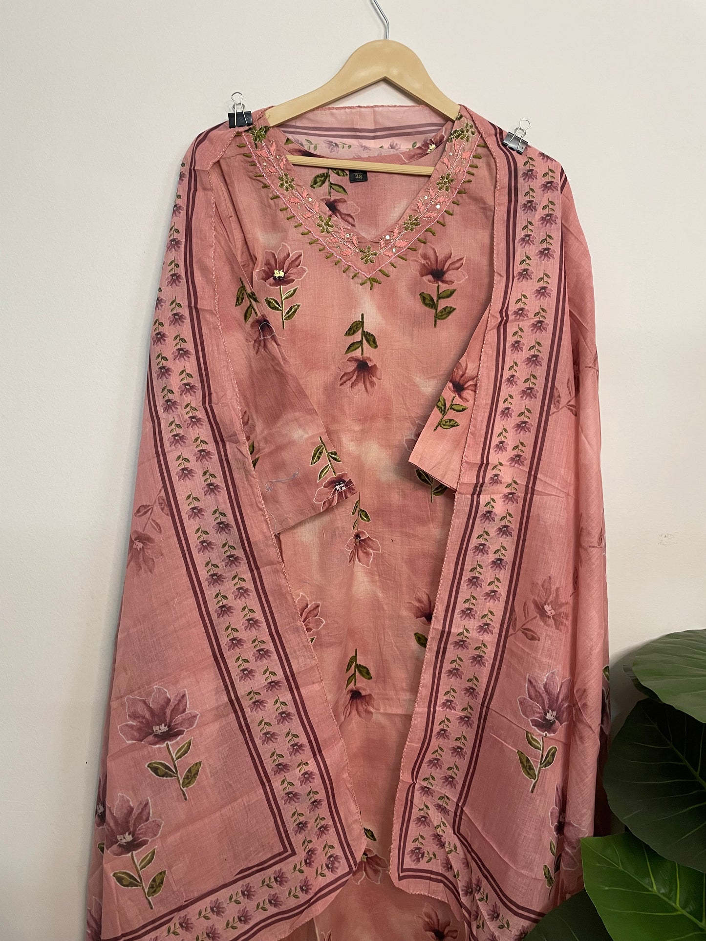 T078-Premium Pure cotton straight Kurti with pant and dupatta