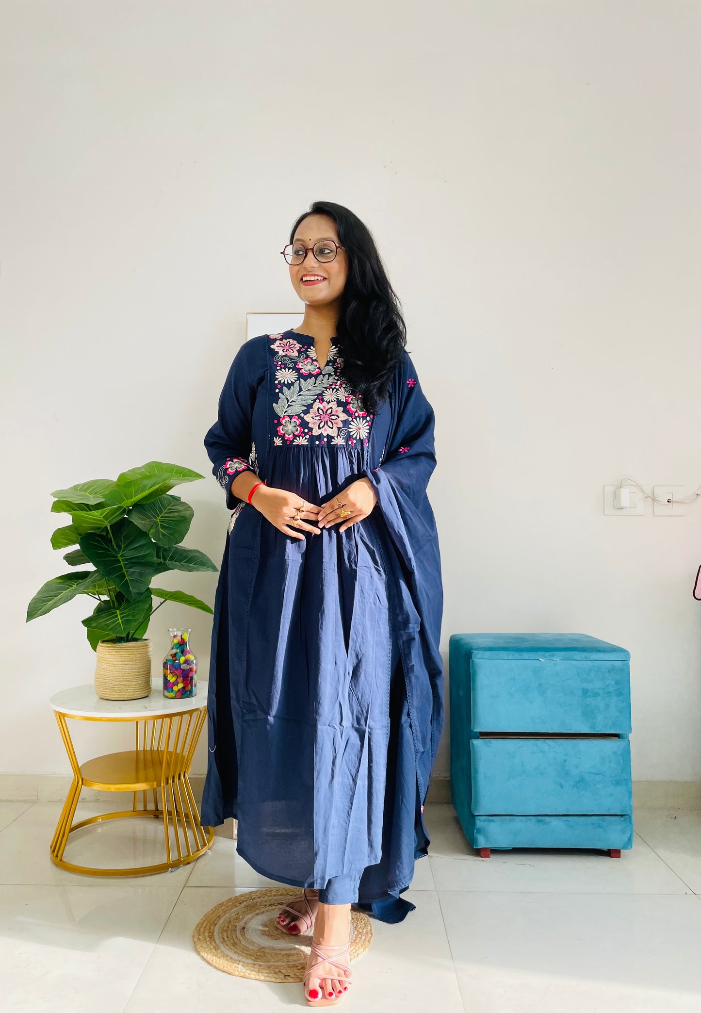 T043- Premium Pure Mul cotton kurti with pant and dupatta