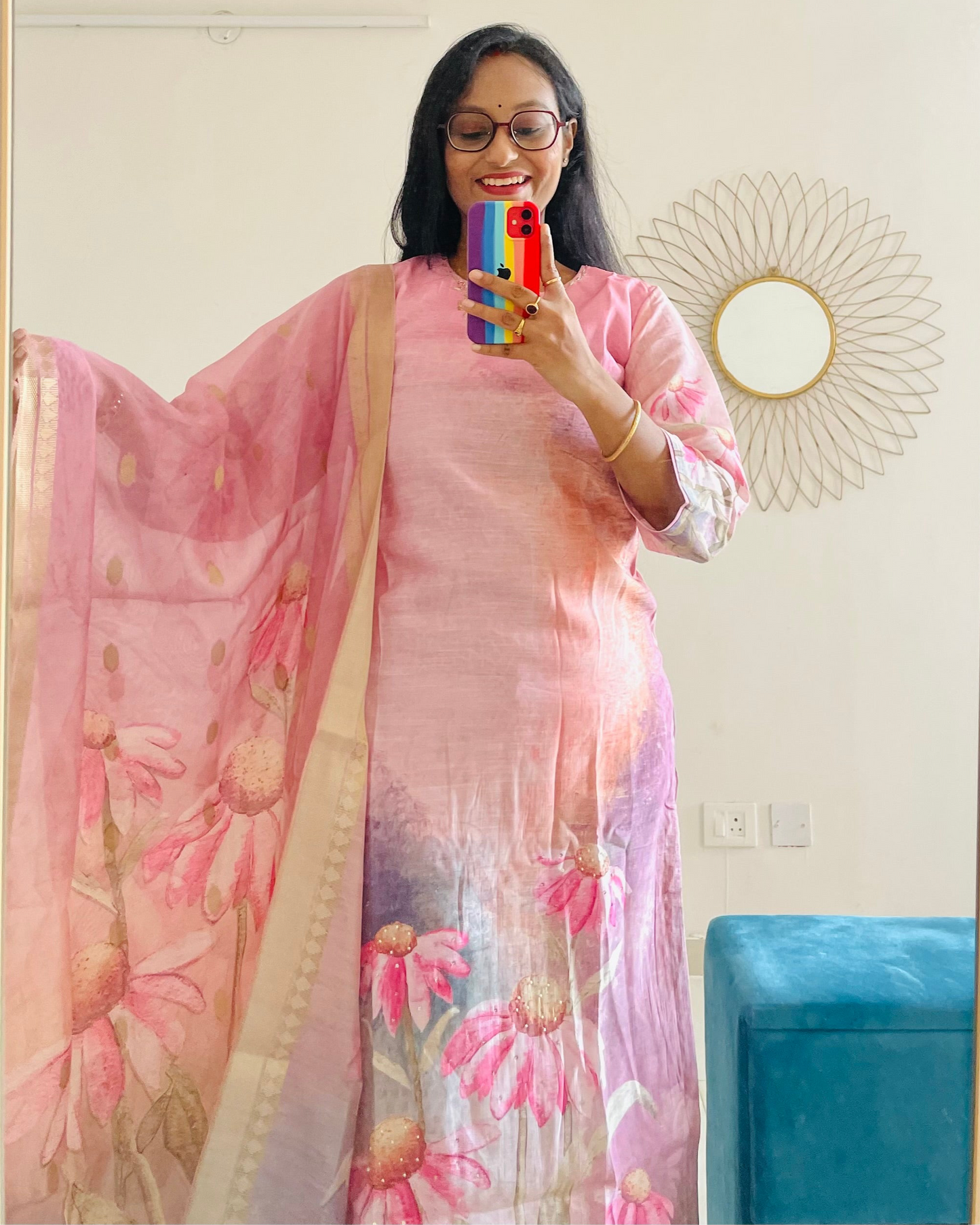T028-Premium Pure Muslin silk kurti with pant and dupatta