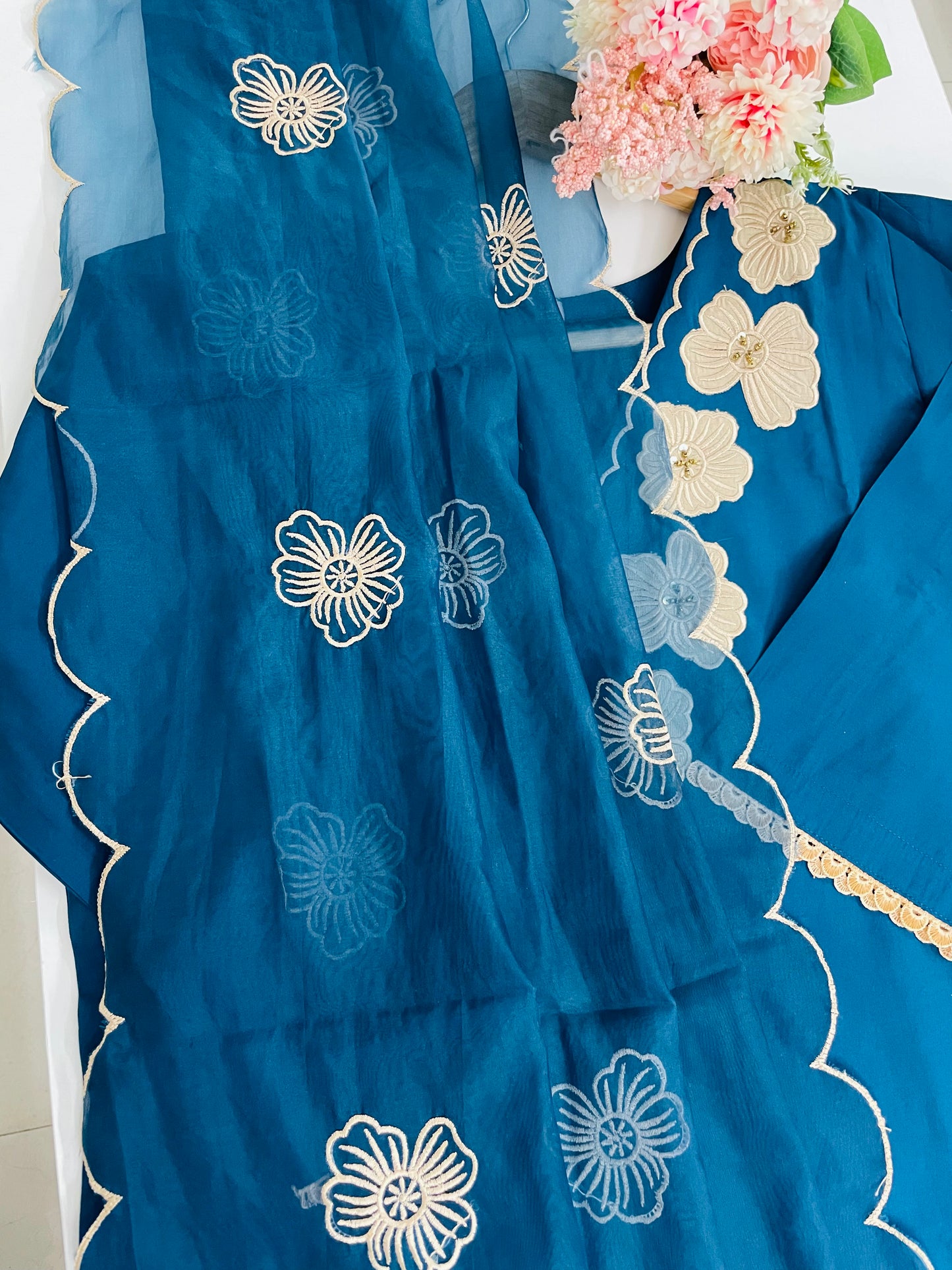 T046-Roman silk kurti with pant and dupatta
