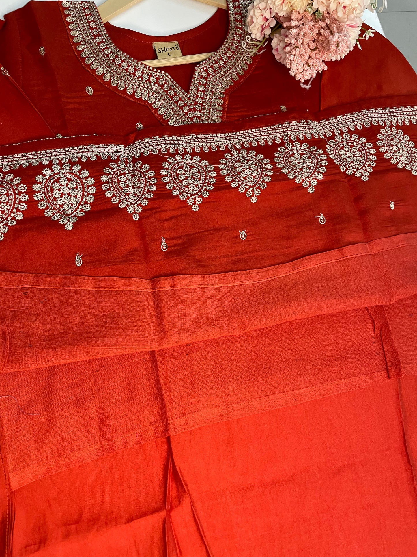 T059-Premium Pure Roman silk kurti with pant and dupatta