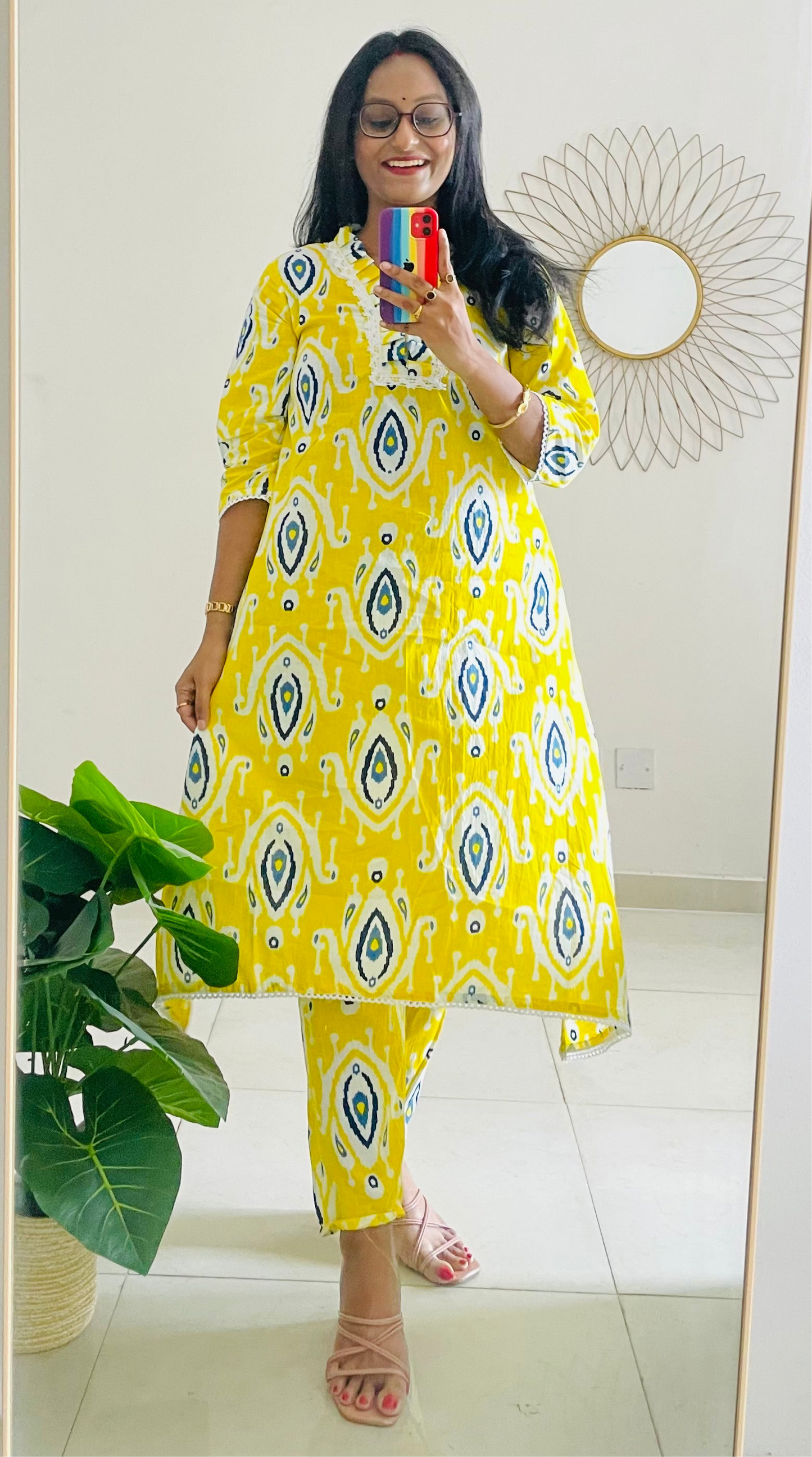 T032-LEMON LUSH PREMIUM COTTON A LINE KURTA SET