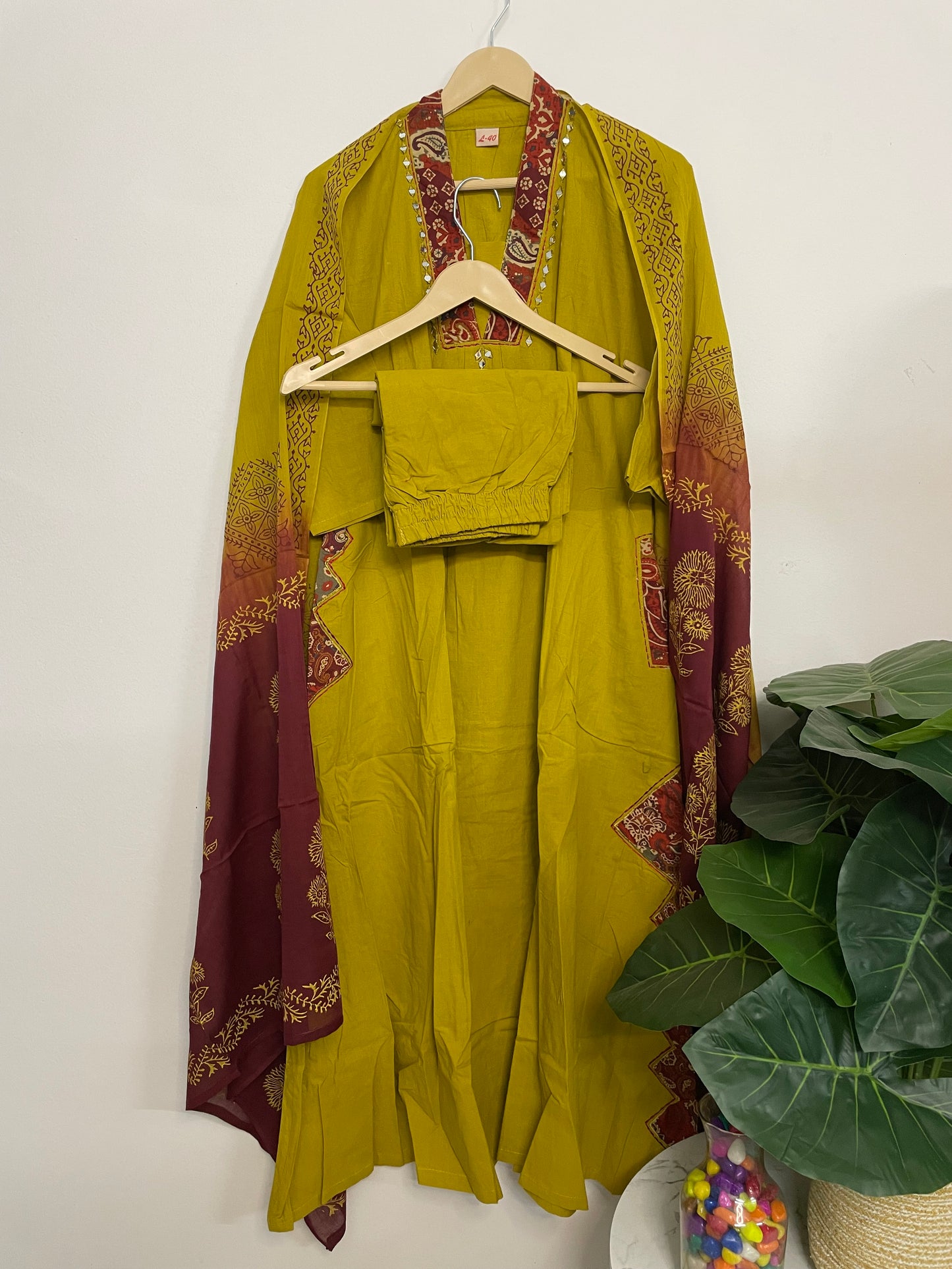 T074-Premium Pure cotton kurti with pant and dupatta
