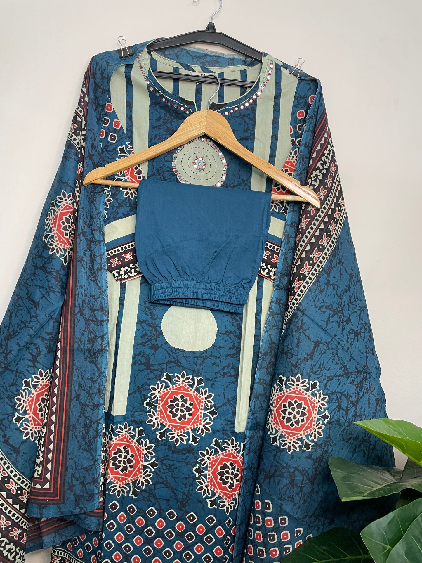 T098- Premium Pure Cotton Straight Kurti with pant and dupatta