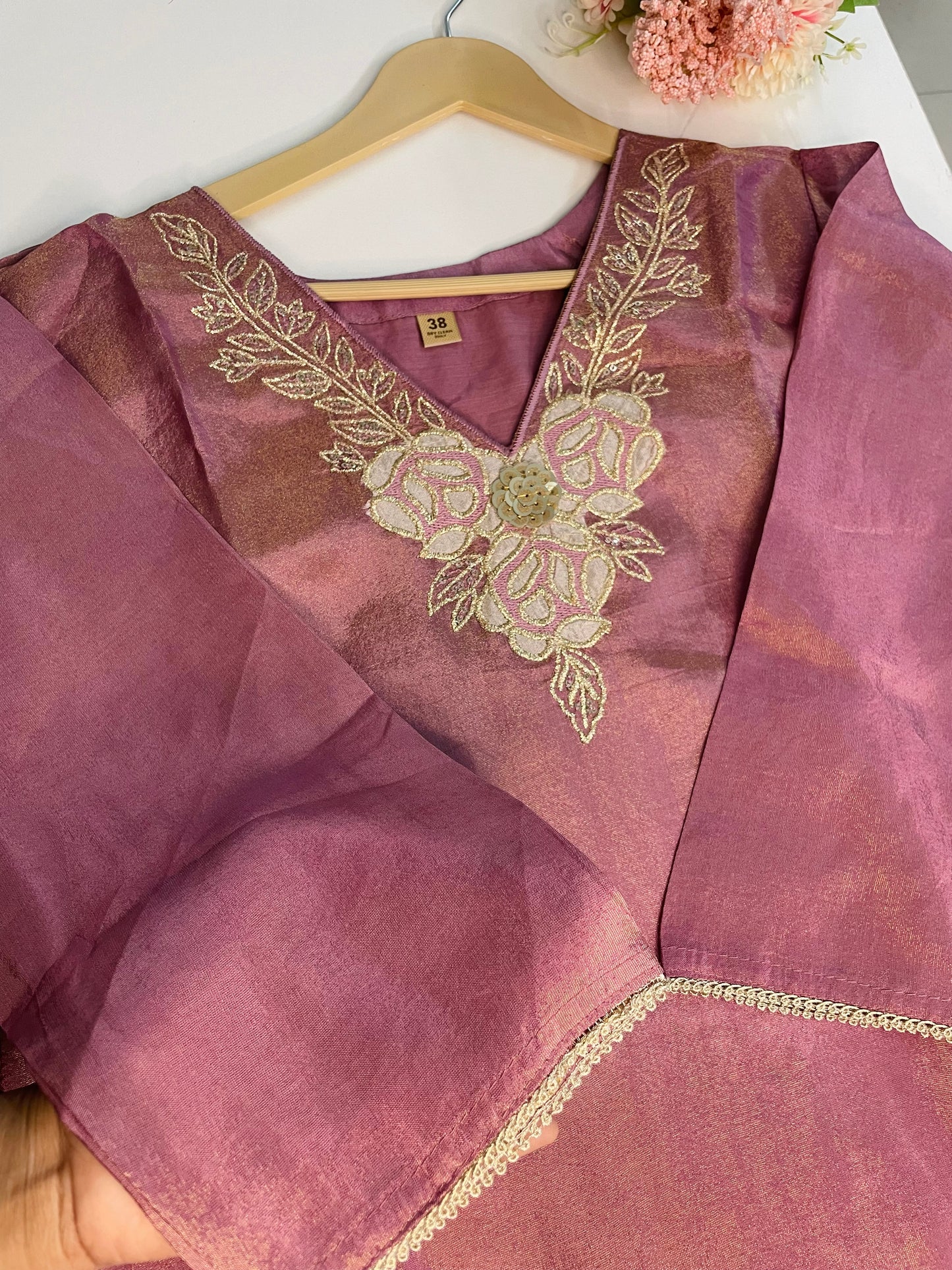 T060-Premium Pure Tissue shimmer kurti with pant and dupatta