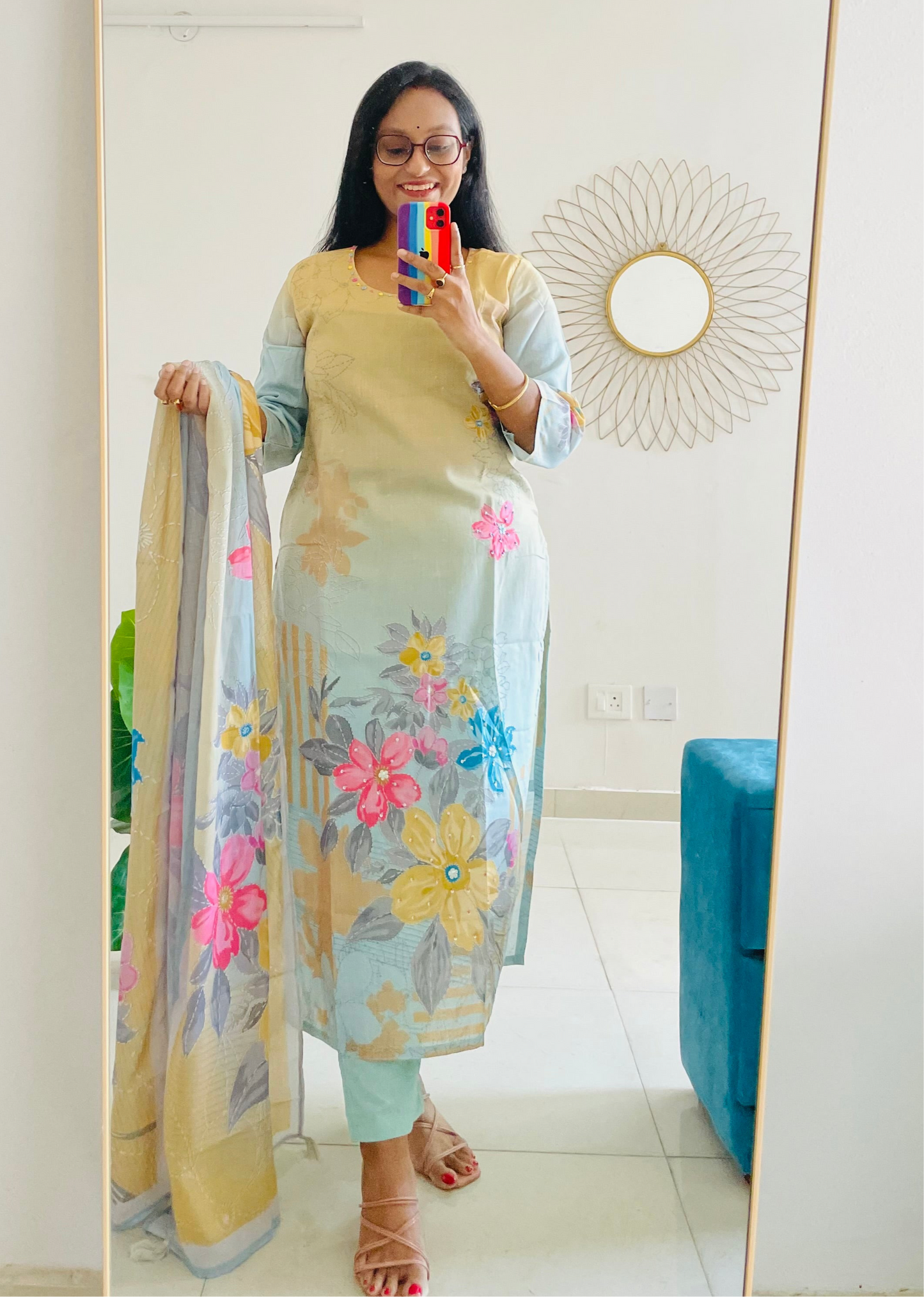 T018-Premium Pure cotton digital print kurti with pant and dupatta