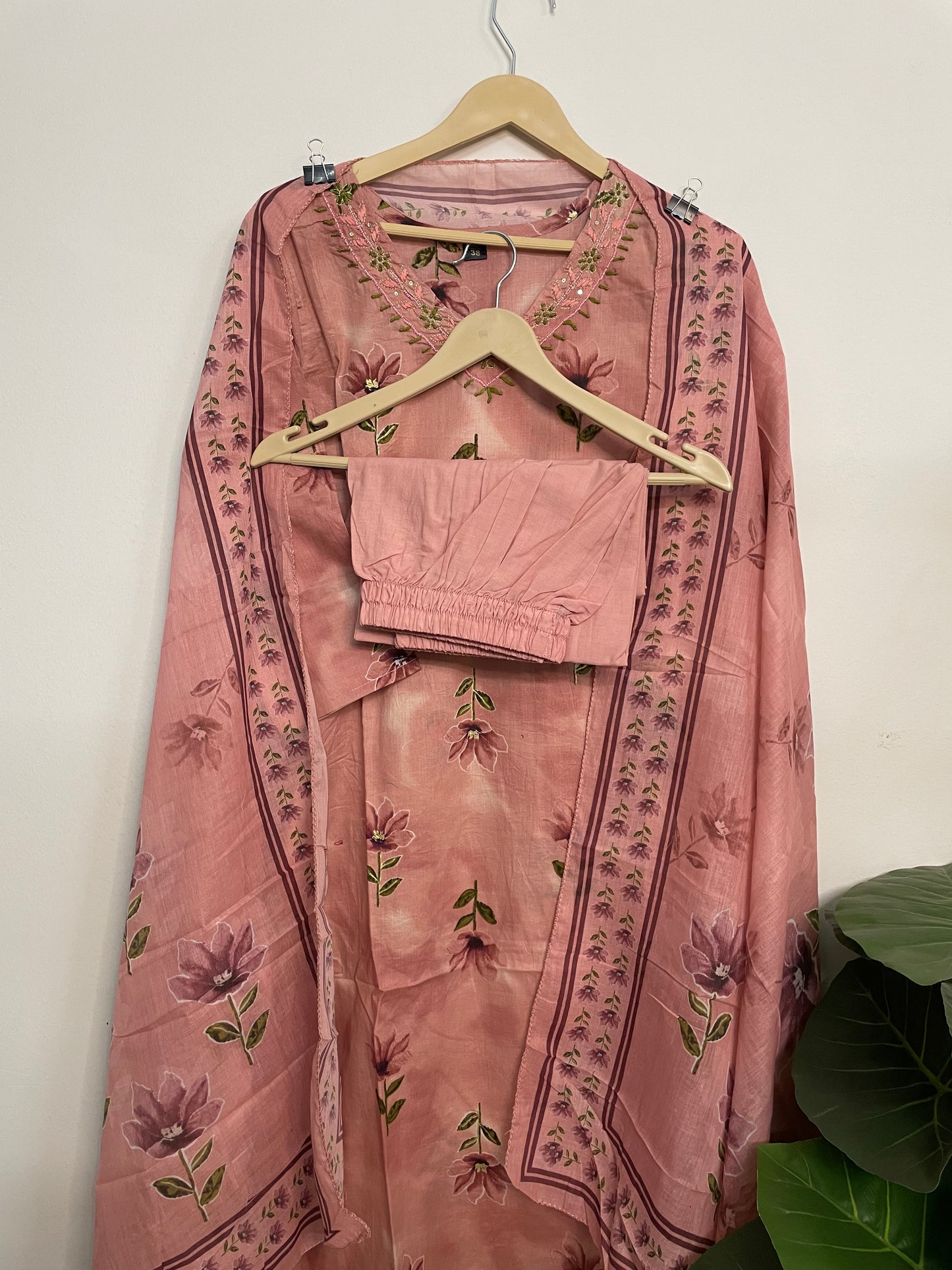T078-Premium Pure cotton straight Kurti with pant and dupatta