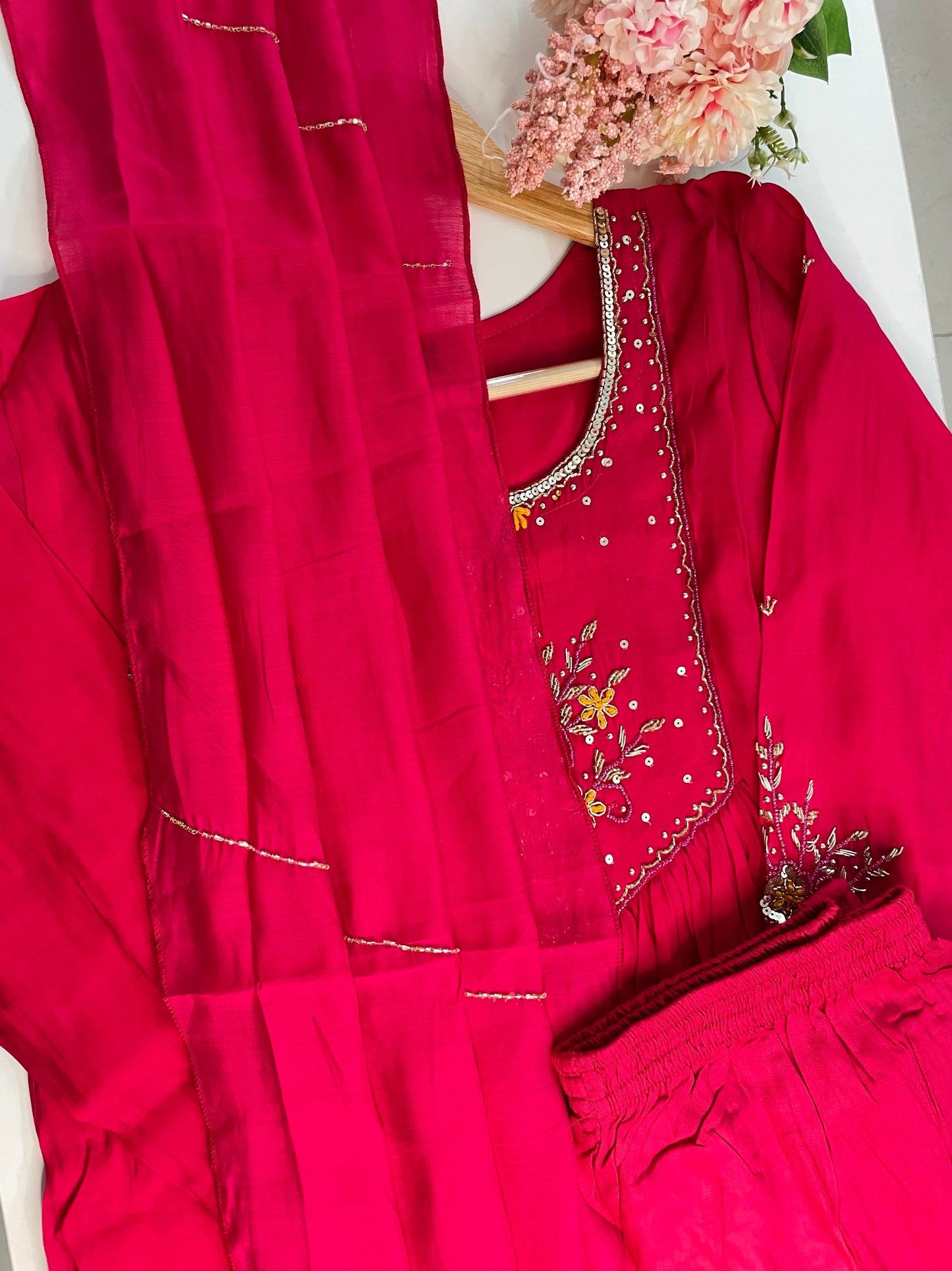 T055-Premium Mul Chanderi Kurti with pant and dupatta