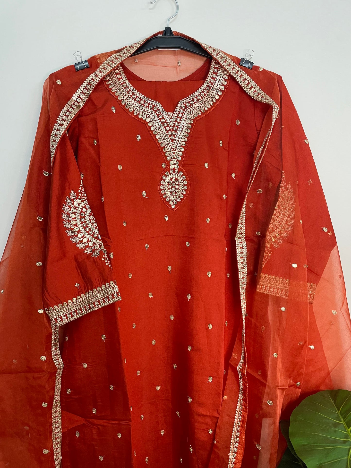 T059-Premium Pure Roman silk kurti with pant and dupatta