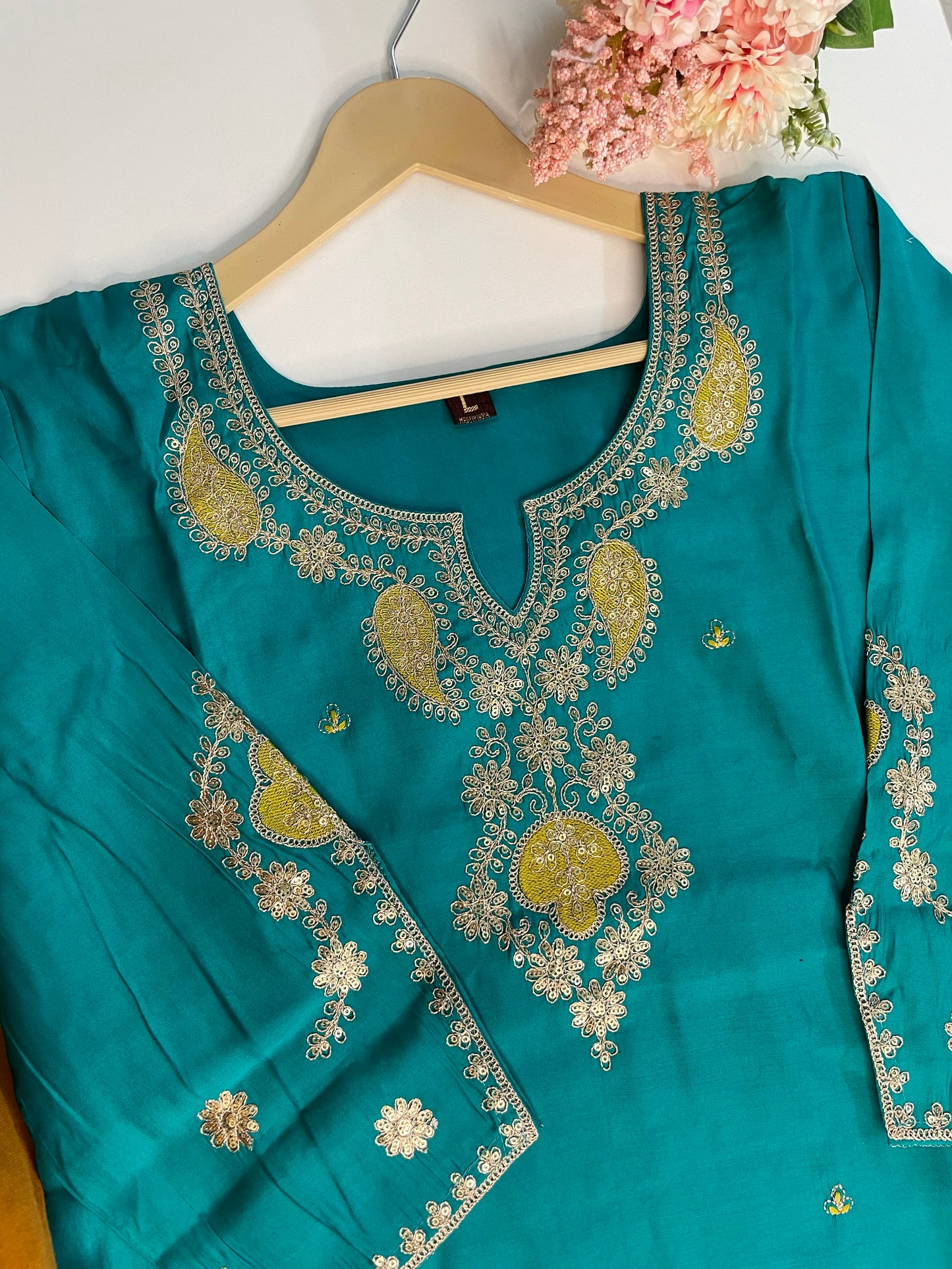T056-Premium Pure Muslin kurti with pant and dupatta