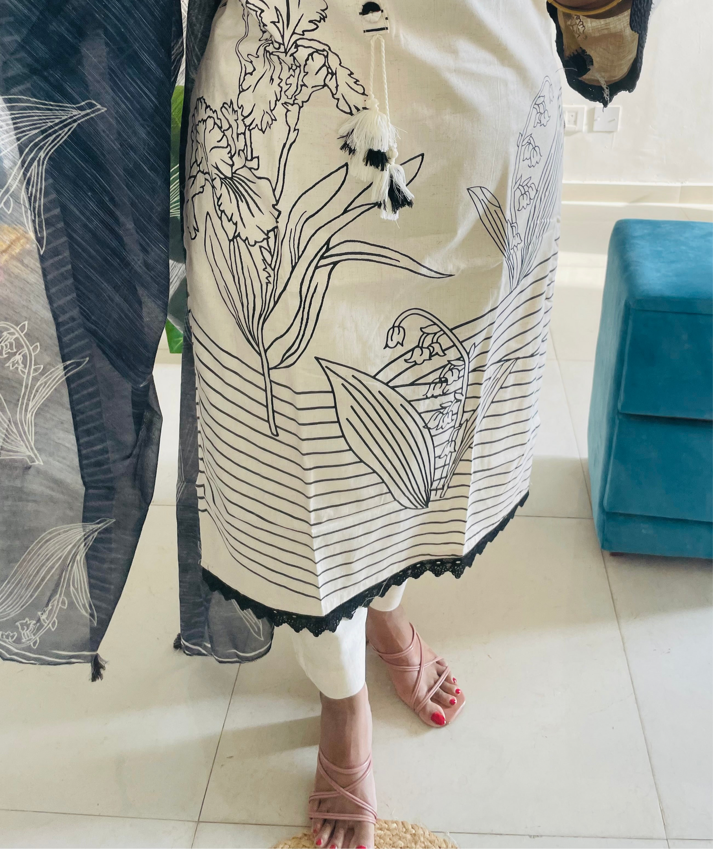 T024-Premium Pure khadi cotton kurti with pant and dupatta