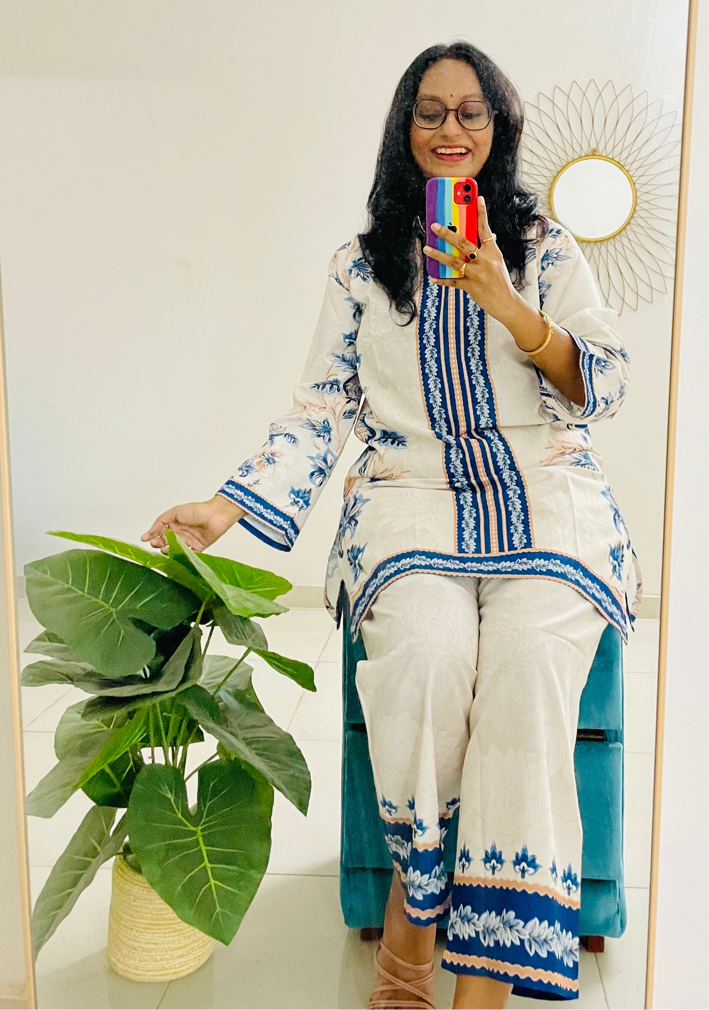 T037-BLUE WHITE BAROQUE PAKISTANI COTTON CO-ORD