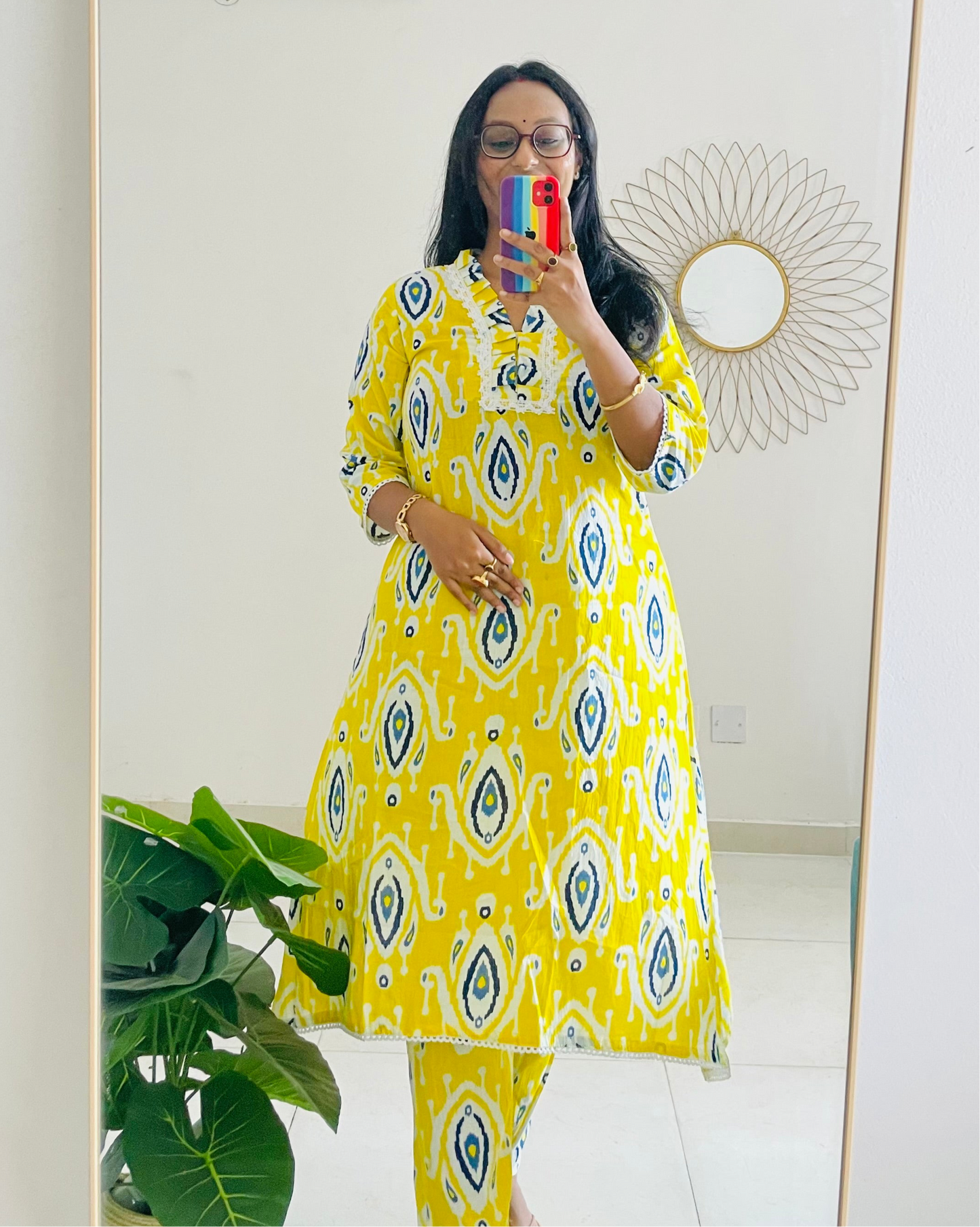 T032-LEMON LUSH PREMIUM COTTON A LINE KURTA SET