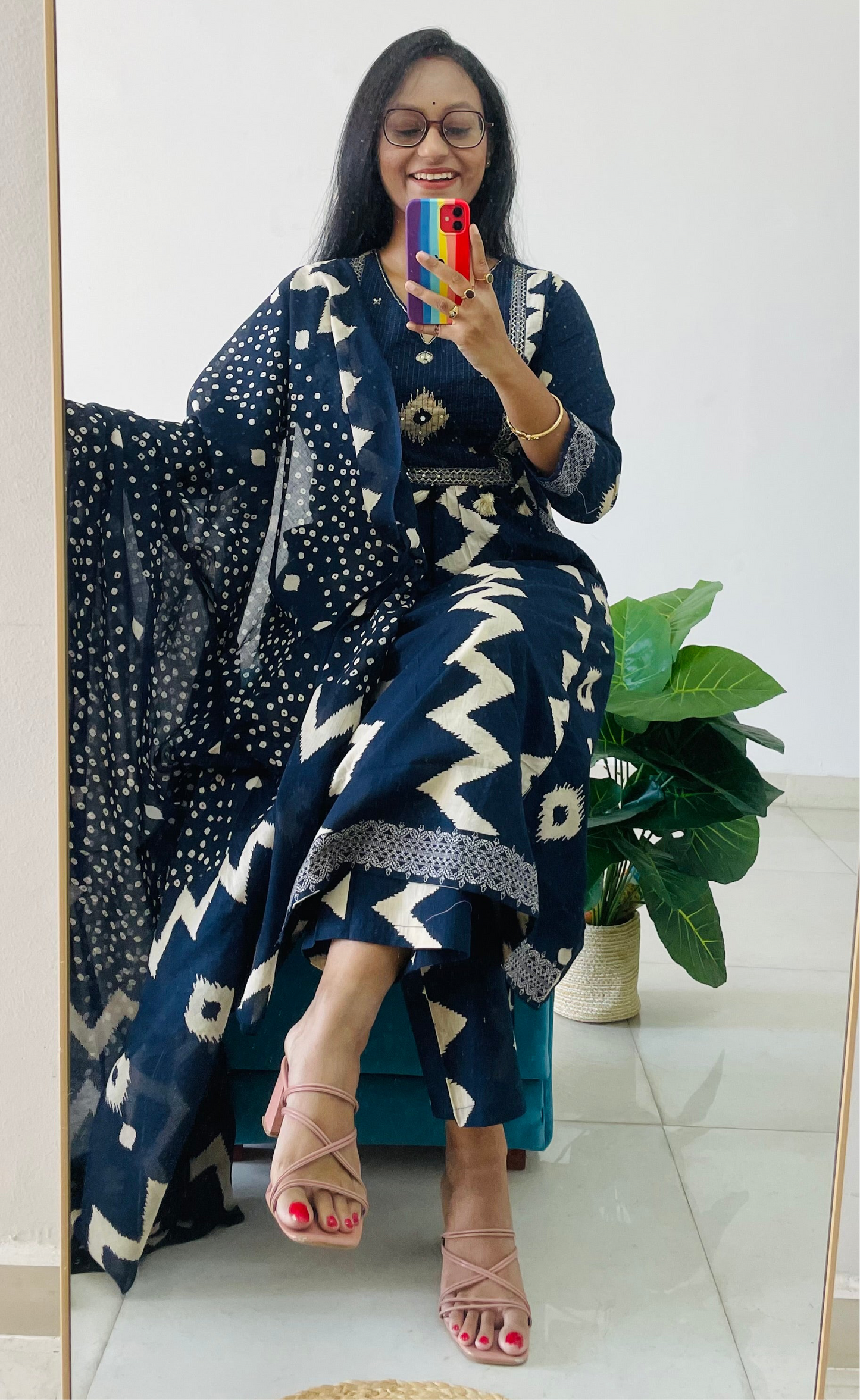 T014-Premium Pure cotton A-line kurti with pant and dupatta