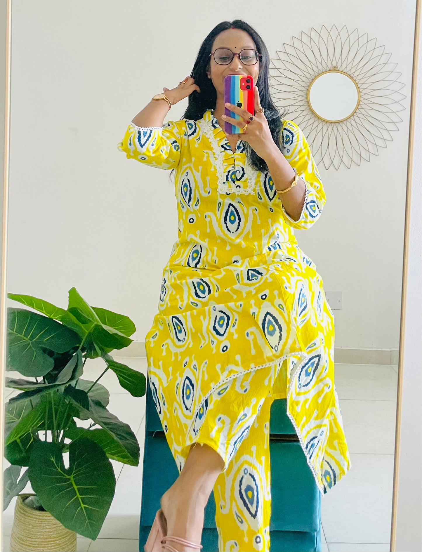 T032-LEMON LUSH PREMIUM COTTON A LINE KURTA SET