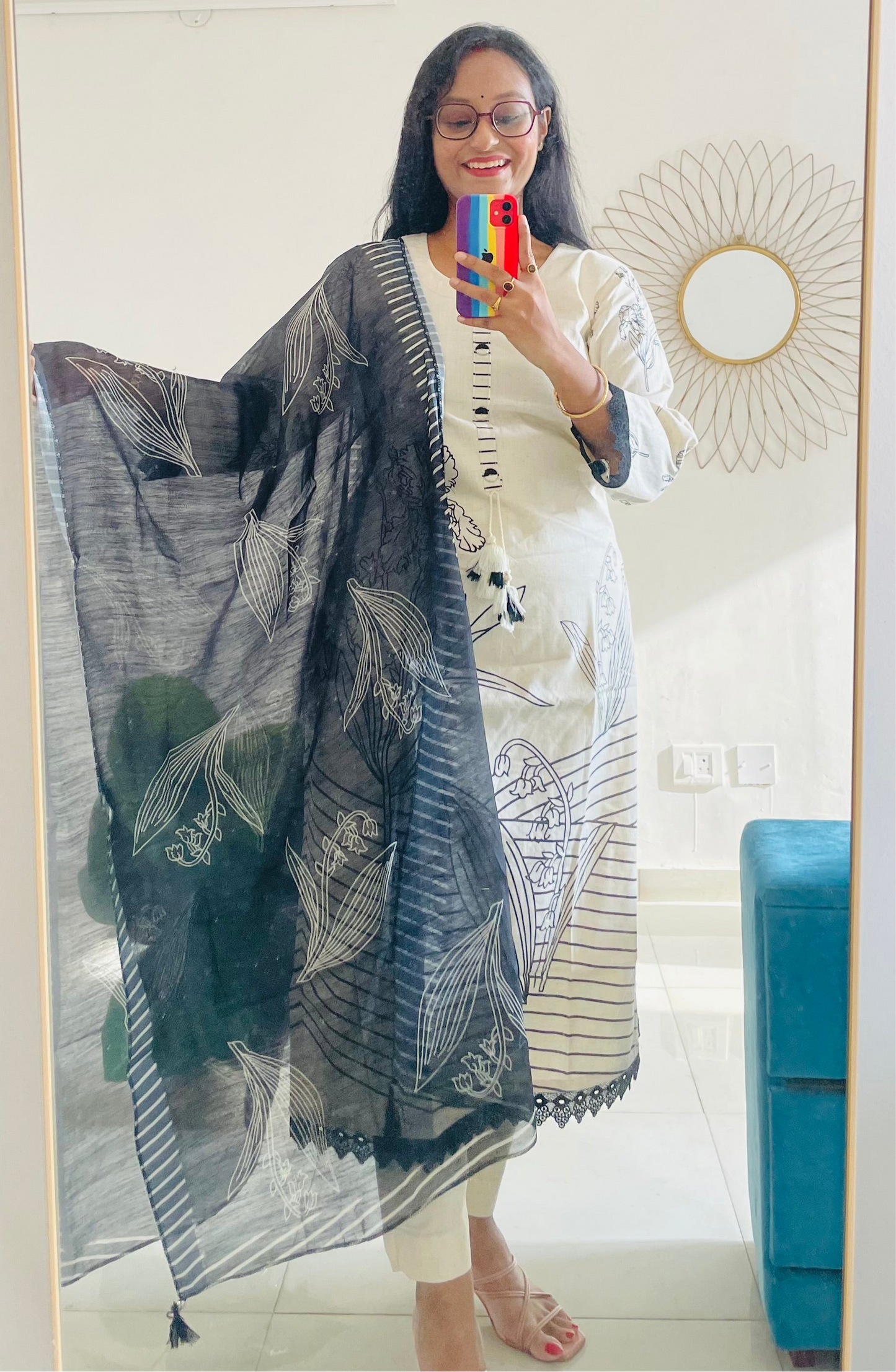 T024-Premium Pure khadi cotton kurti with pant and dupatta