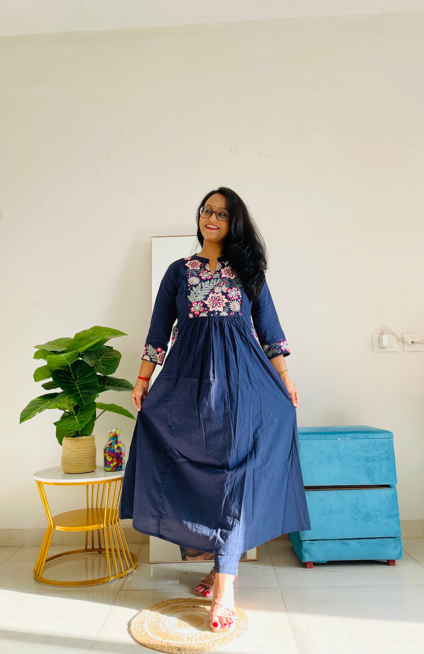 T043- Premium Pure Mul cotton kurti with pant and dupatta