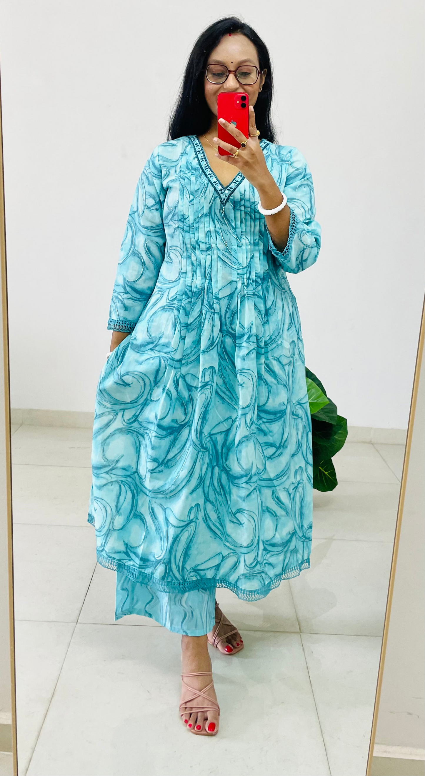 T011-Premium cotton A-line kurta with pant and dupatta