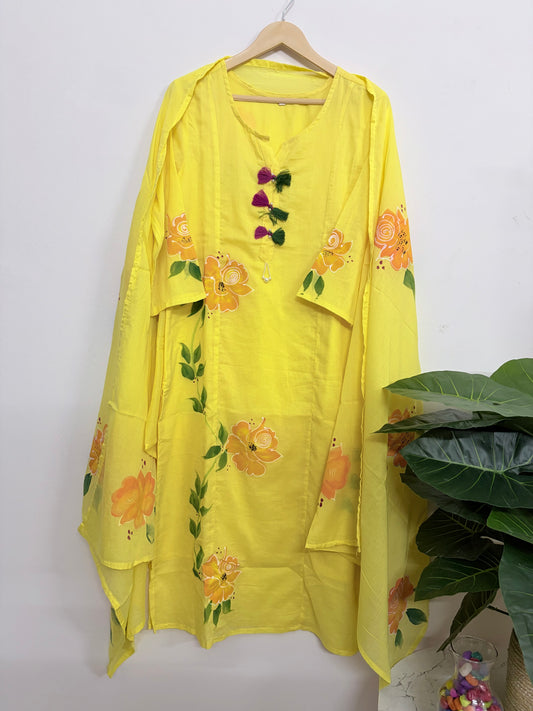 T111- Premium Pure Cotton Straight Kurti with pant and dupatta