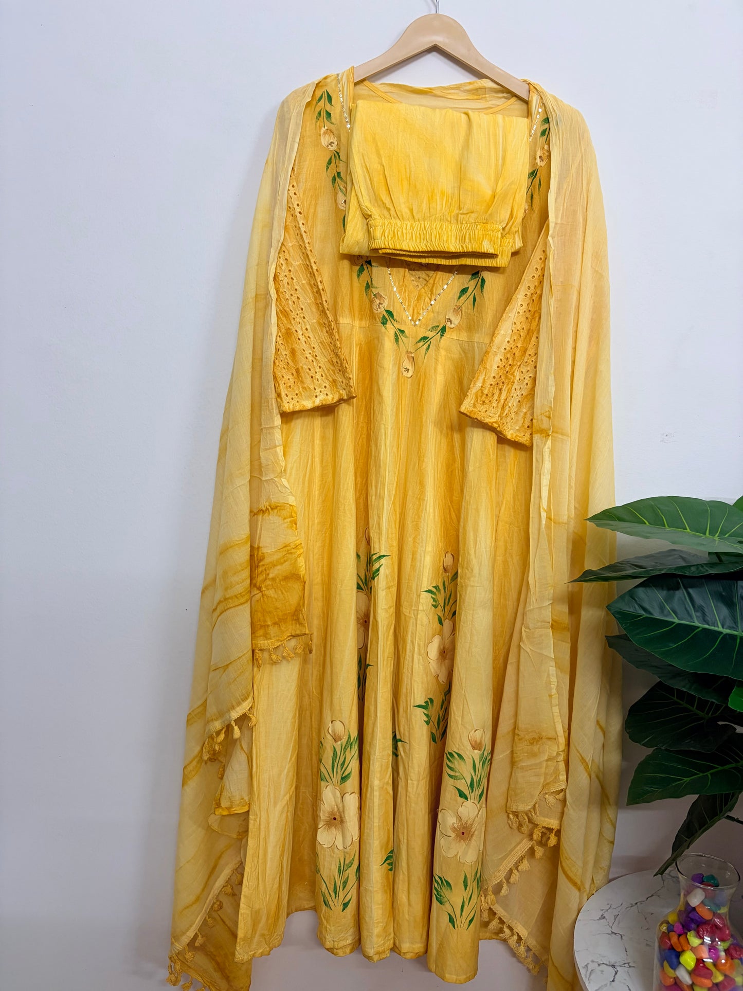 T114- Premium Pure Cotton Anarkali kurti with pant and dupatta