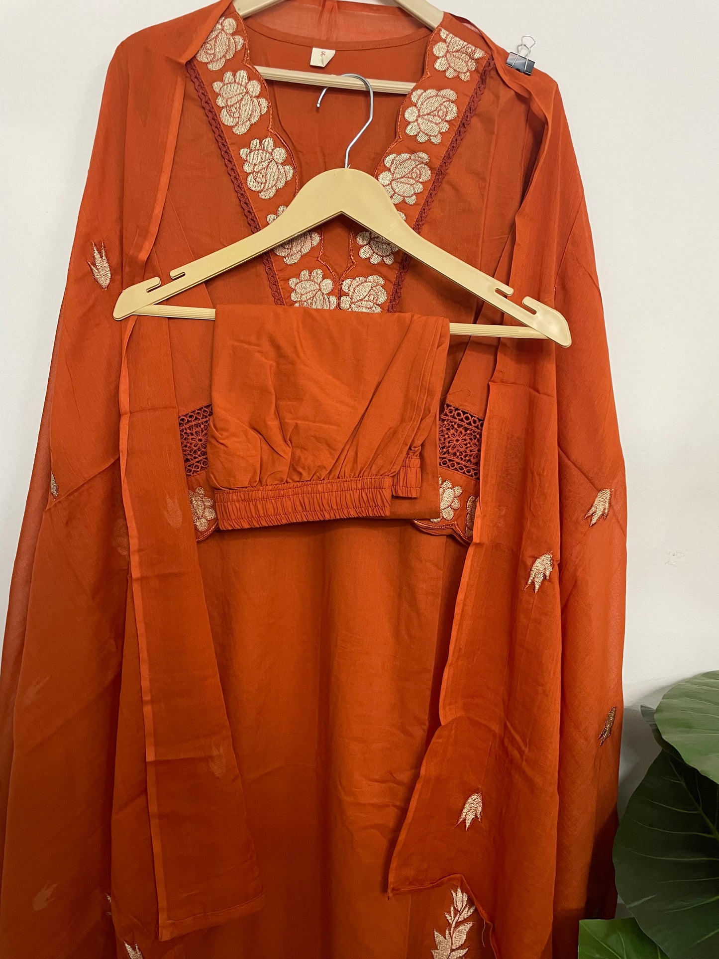 T086- Premium Pure Cotton Straight Kurti with pant and dupatta
