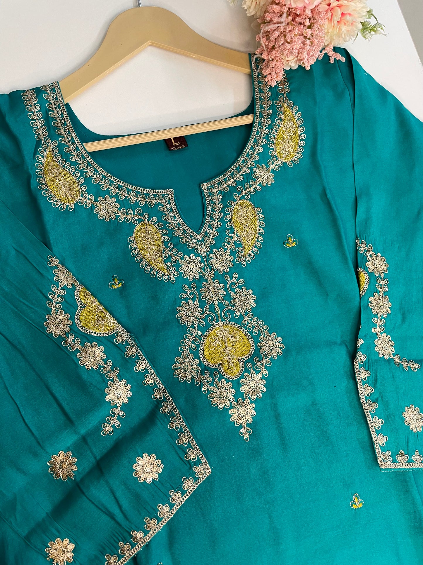 T056-Premium Pure Muslin kurti with pant and dupatta