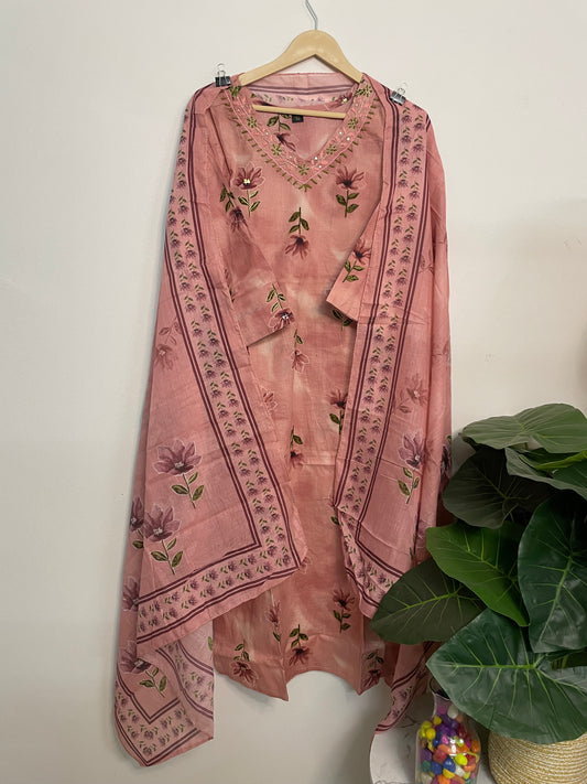 T078-Premium Pure cotton straight Kurti with pant and dupatta