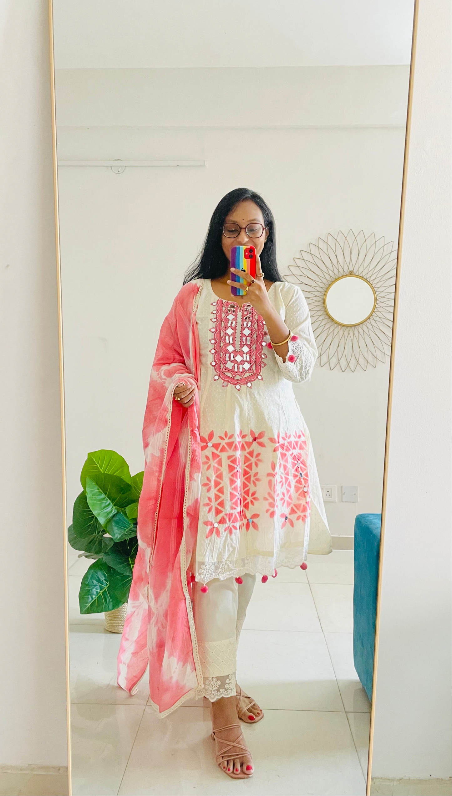 T022-Premium Kora Cotton Anarkali suit with pant and dupatta