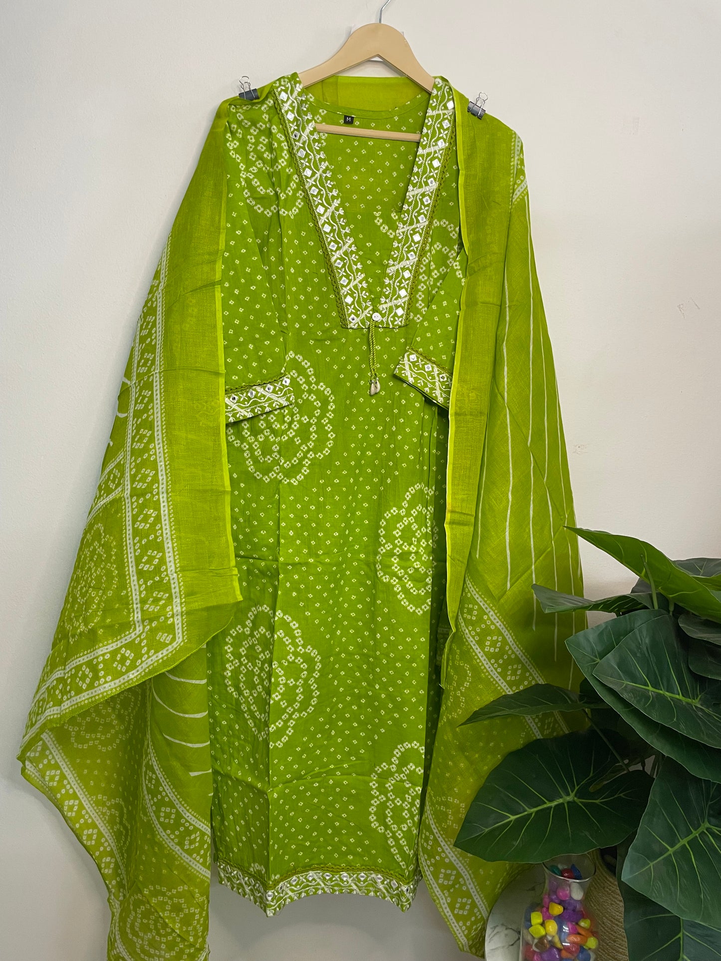 T095- Premium Pure Cotton A-line kurti with pant and dupatta