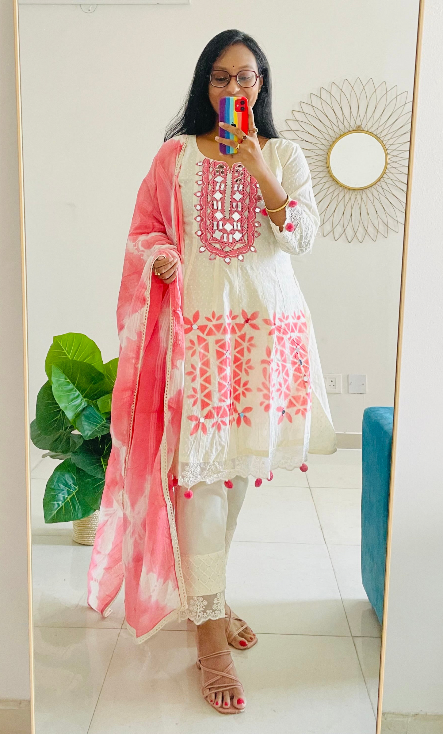 T022-Premium Kora Cotton Anarkali suit with pant and dupatta