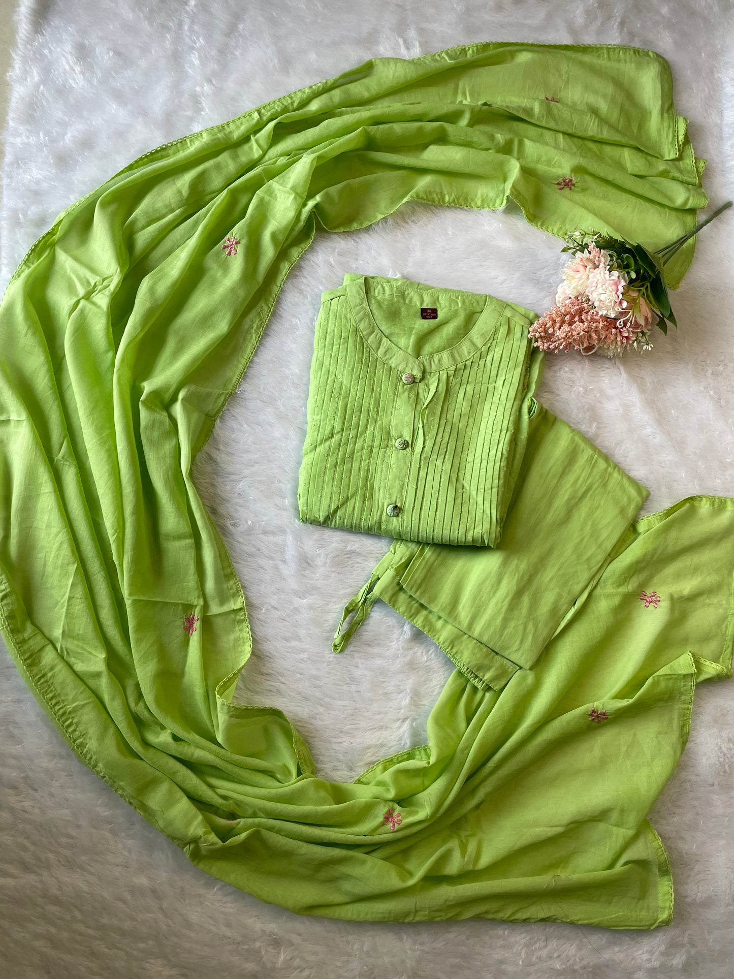 T041- Premium Pure Mul cotton kurti with pant and dupatta