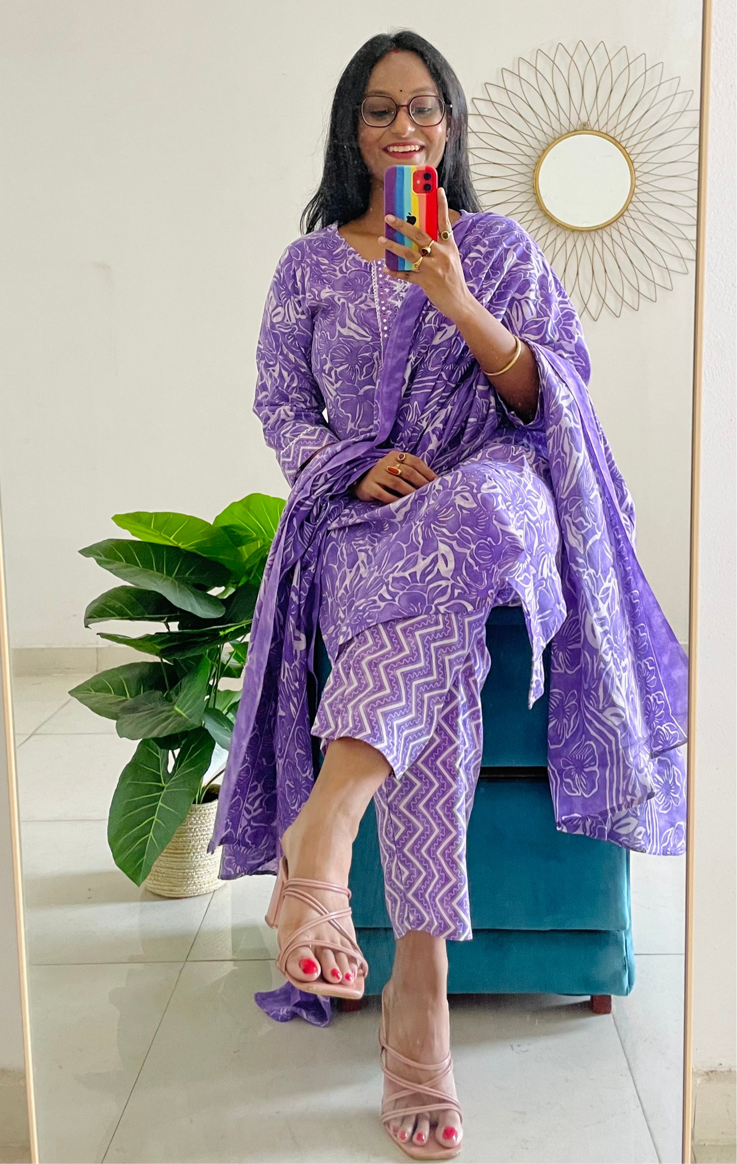 T033-LAVANDER LILIES BLOOM PURE COTTON SUIT