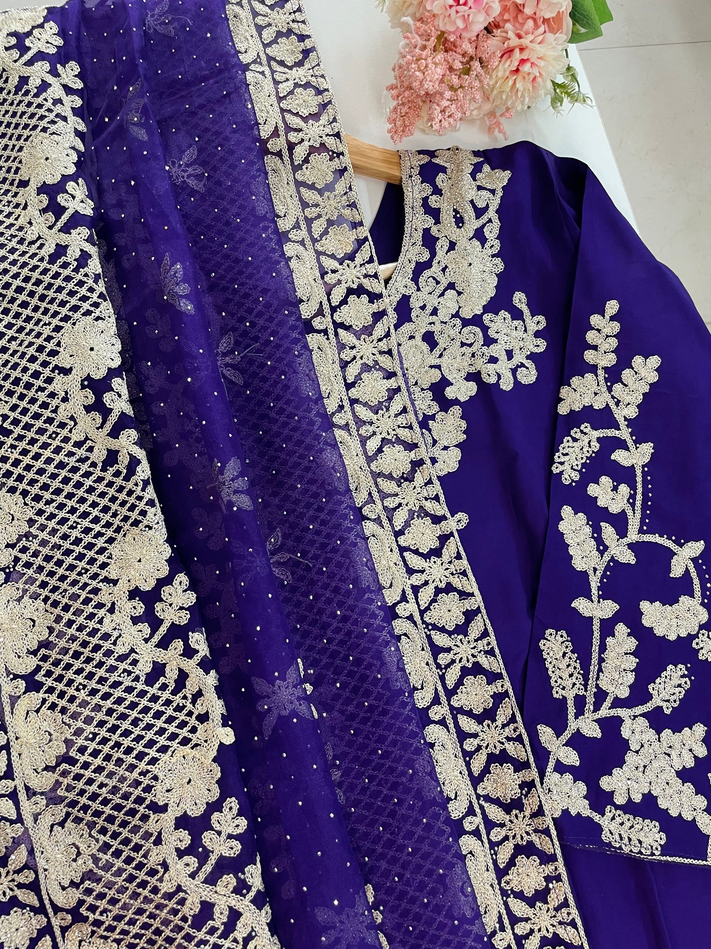 T048-Premium Roman Silk kurti with pant and dupatta