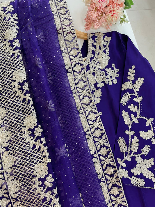 T048-Premium Roman Silk kurti with pant and dupatta