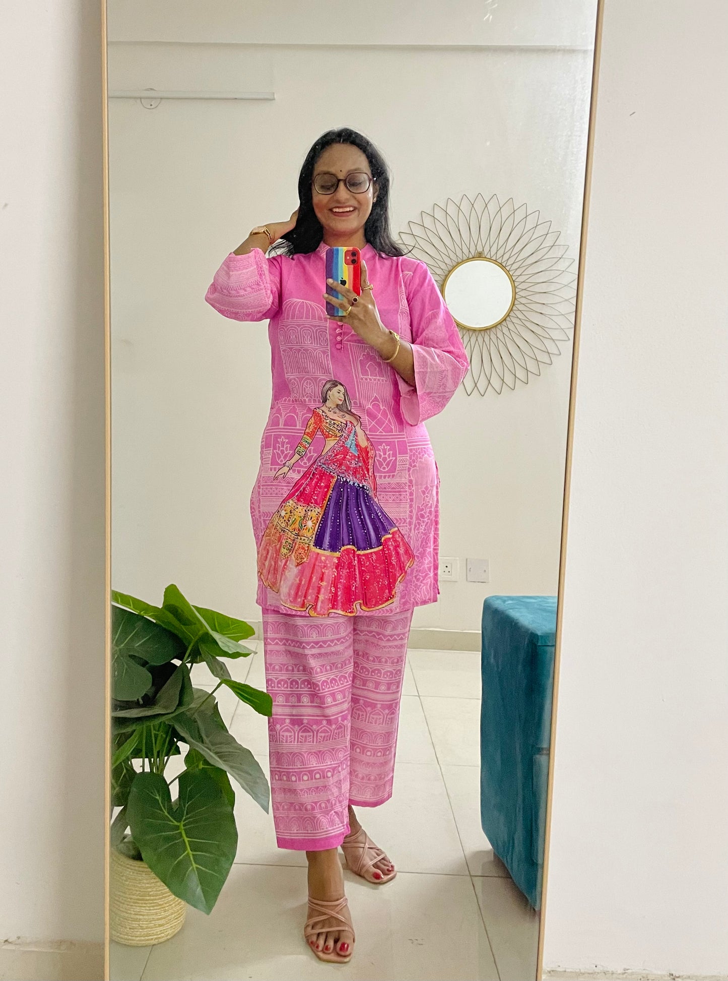 T039-PINK IMPRESSION PAINTED PREMIUM COTTON CO-ORD